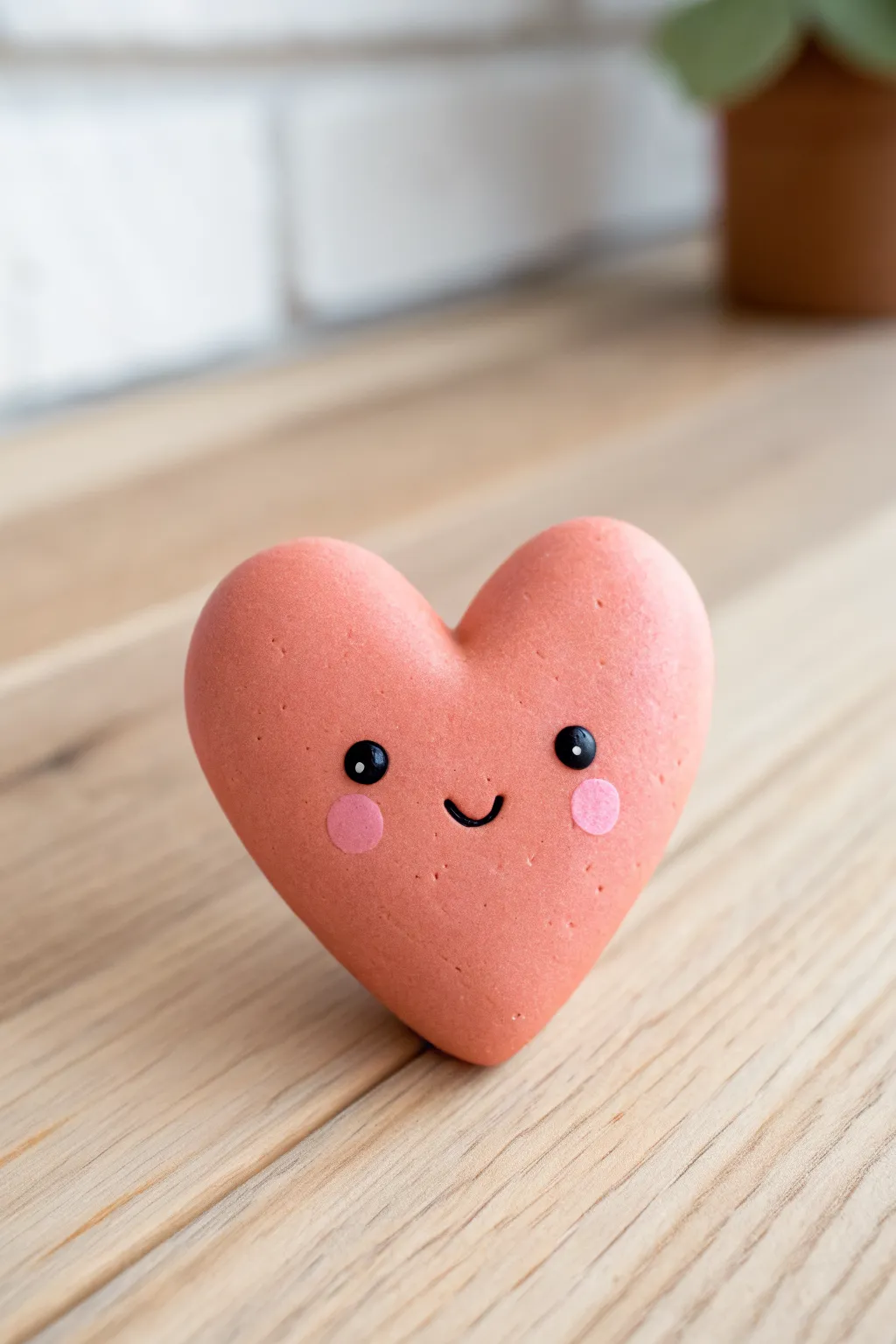 Sweet heart pocket pal with rosy cheeks, minimal clay charm for an easy Scandinavian-boho vibe.