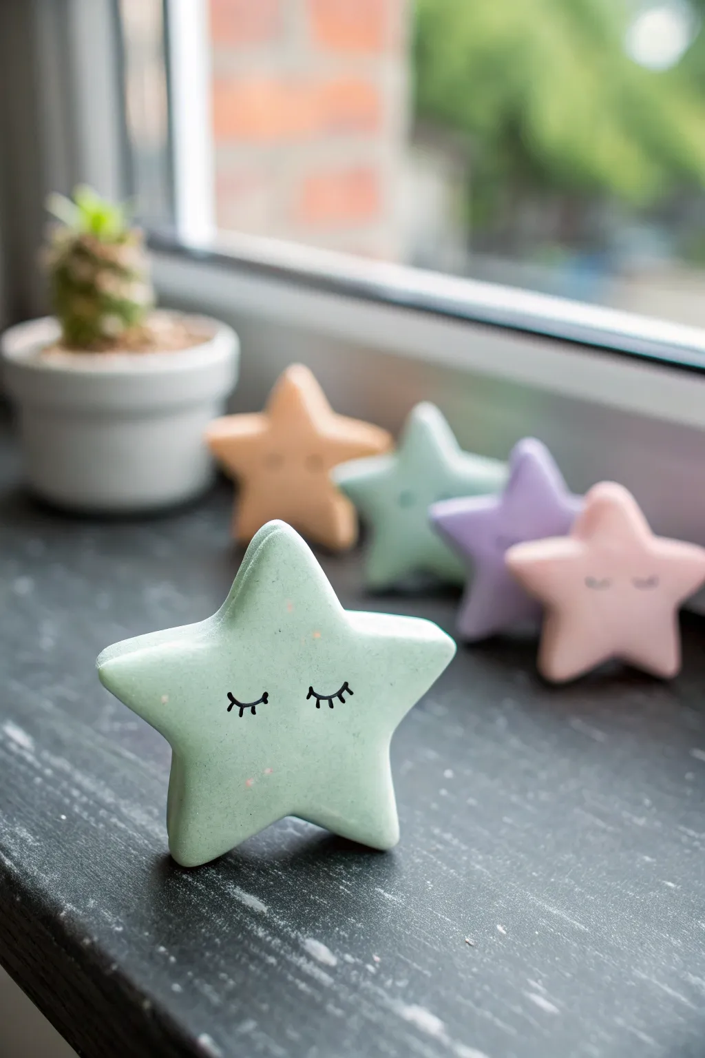 Sweet mini star worry stone with a tiny face, pastel and soothing for your clay collection