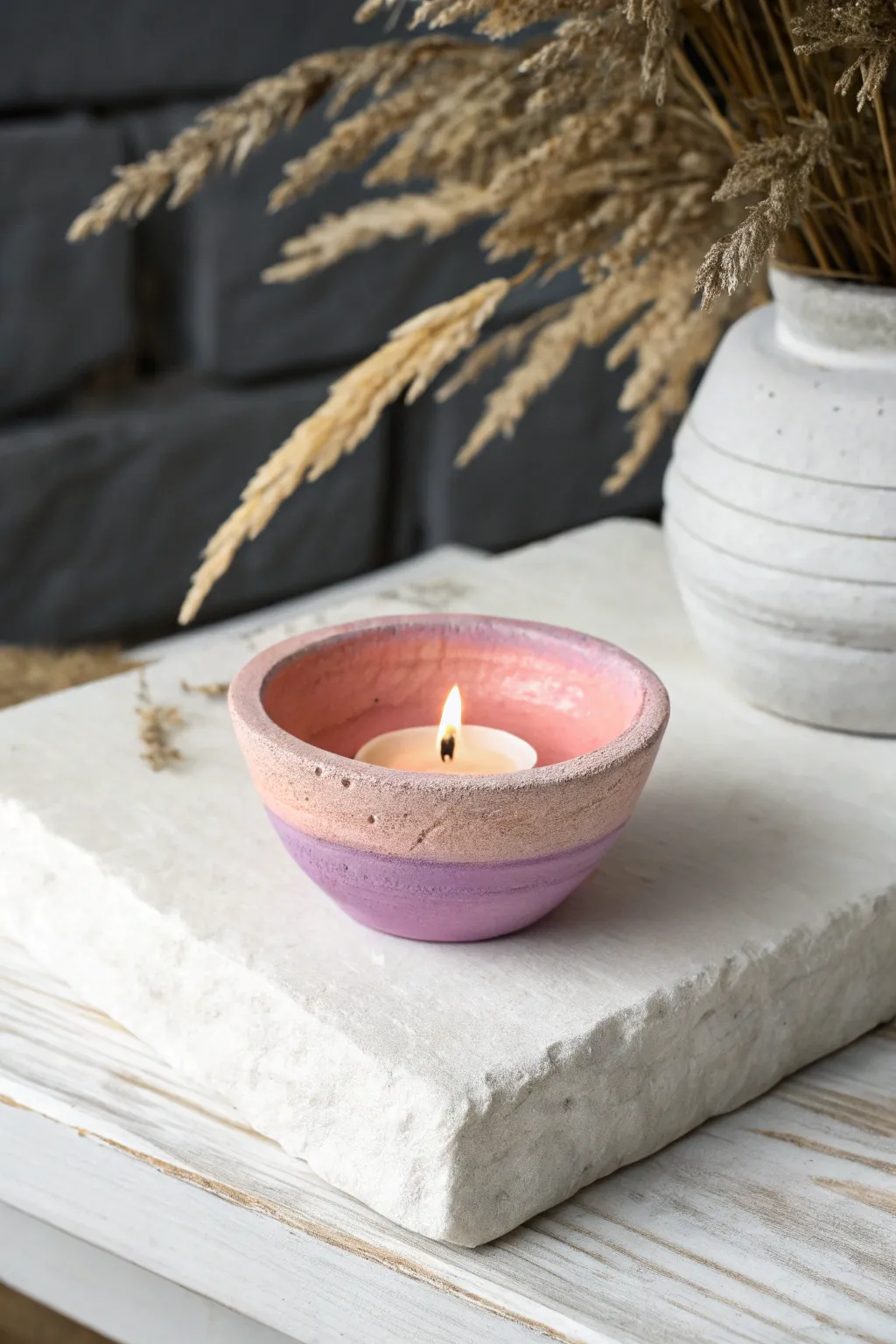 Soft pastel ombre diya with a calming gradient, styled in minimal Scandinavian boho decor.