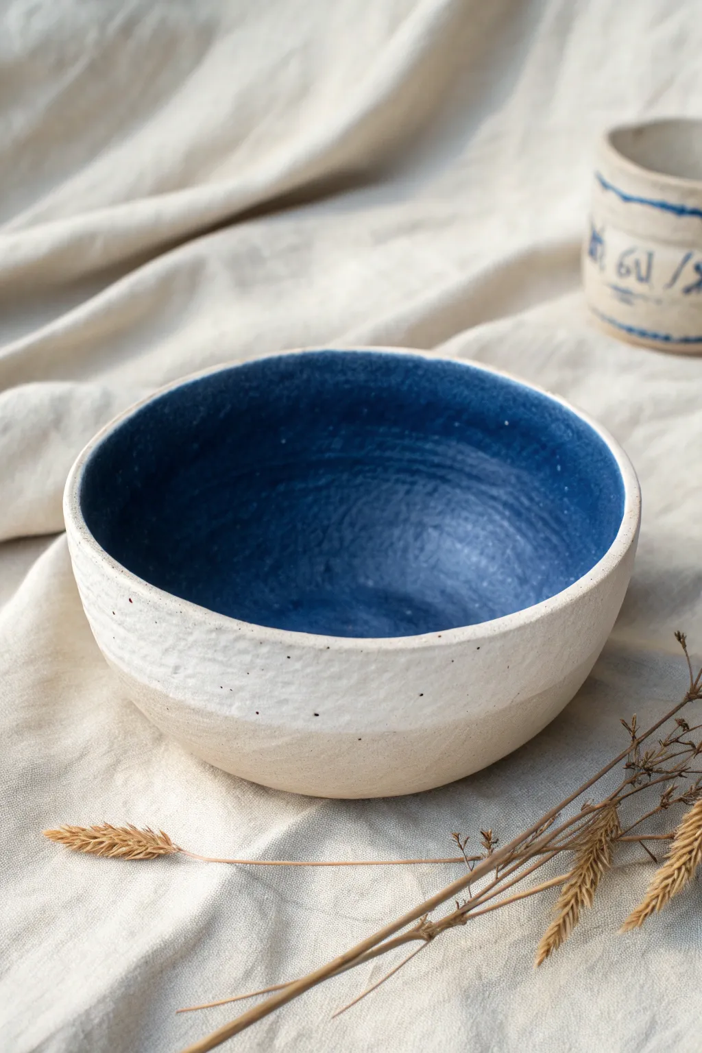 Minimal clay message bowl with subtle stamped texture, bold color contrast, and airy styling