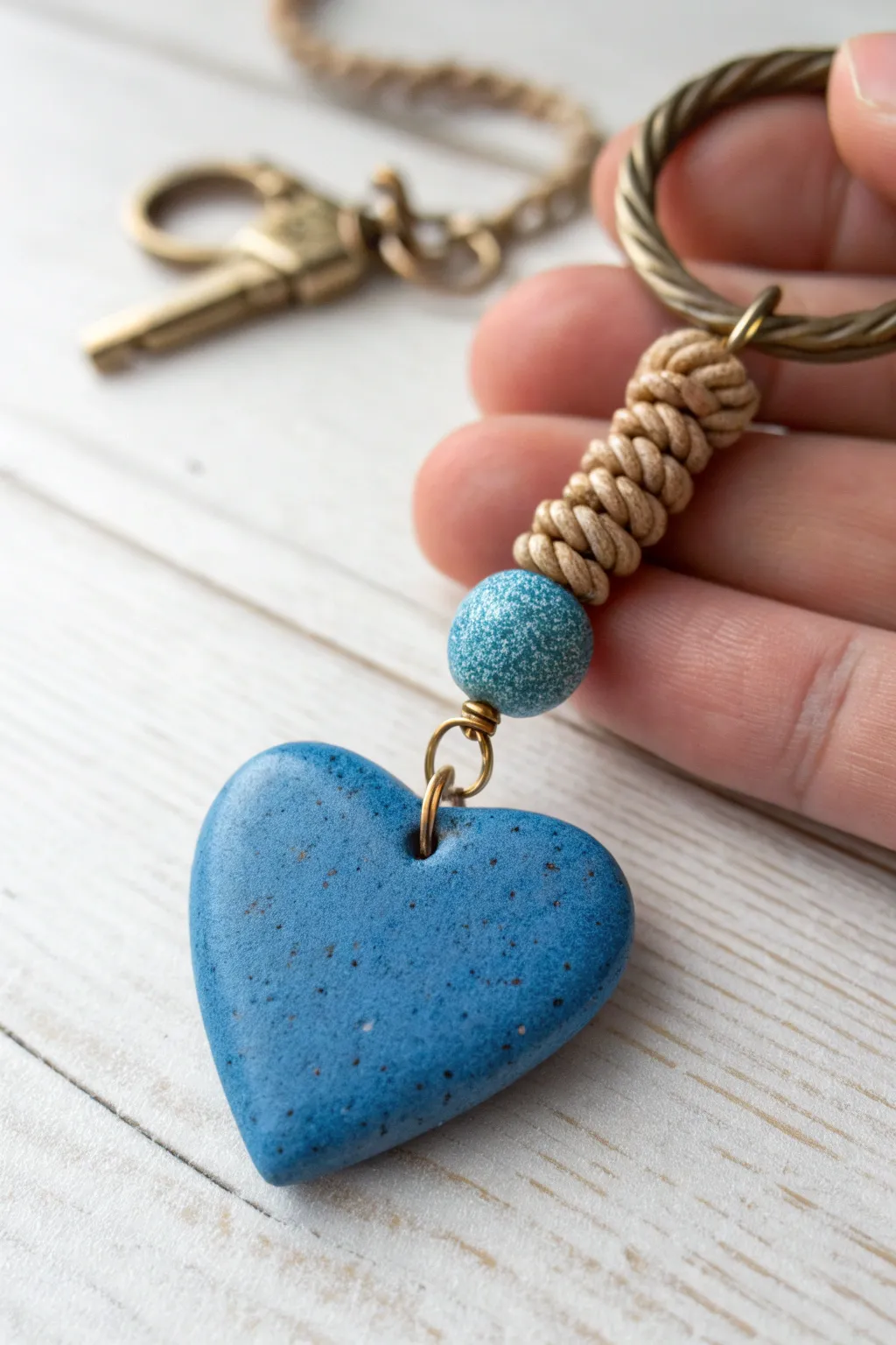 Beginner clay keychain charm: heart from balls and snakes, bold color, cute and easy.