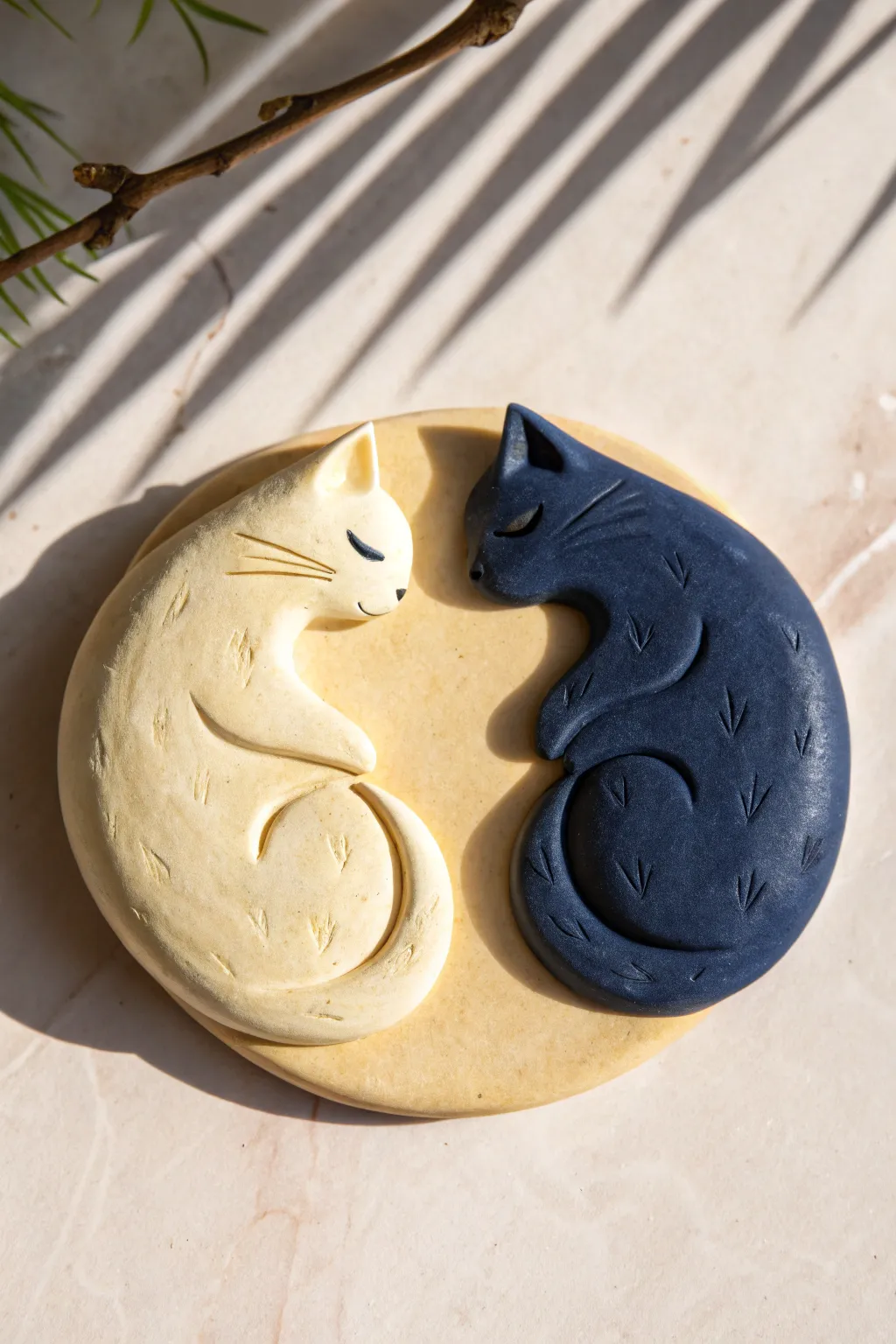 Cute yin yang cat besties in clay, minimal and cozy Scandinavian boho vibe for easy gifting.