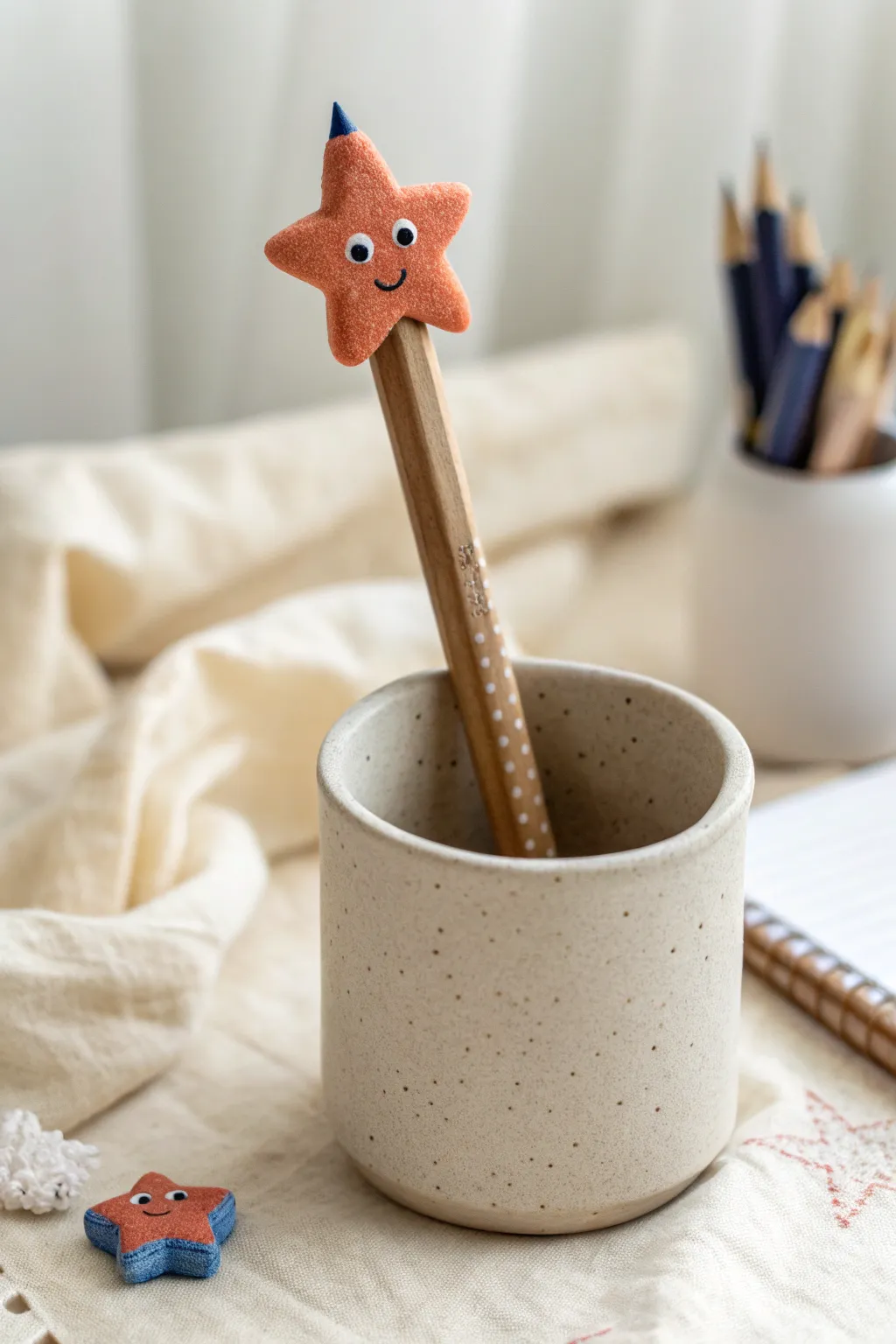 Cute clay pencil topper buddy: simple star character on a pencil, perfect easy kid project