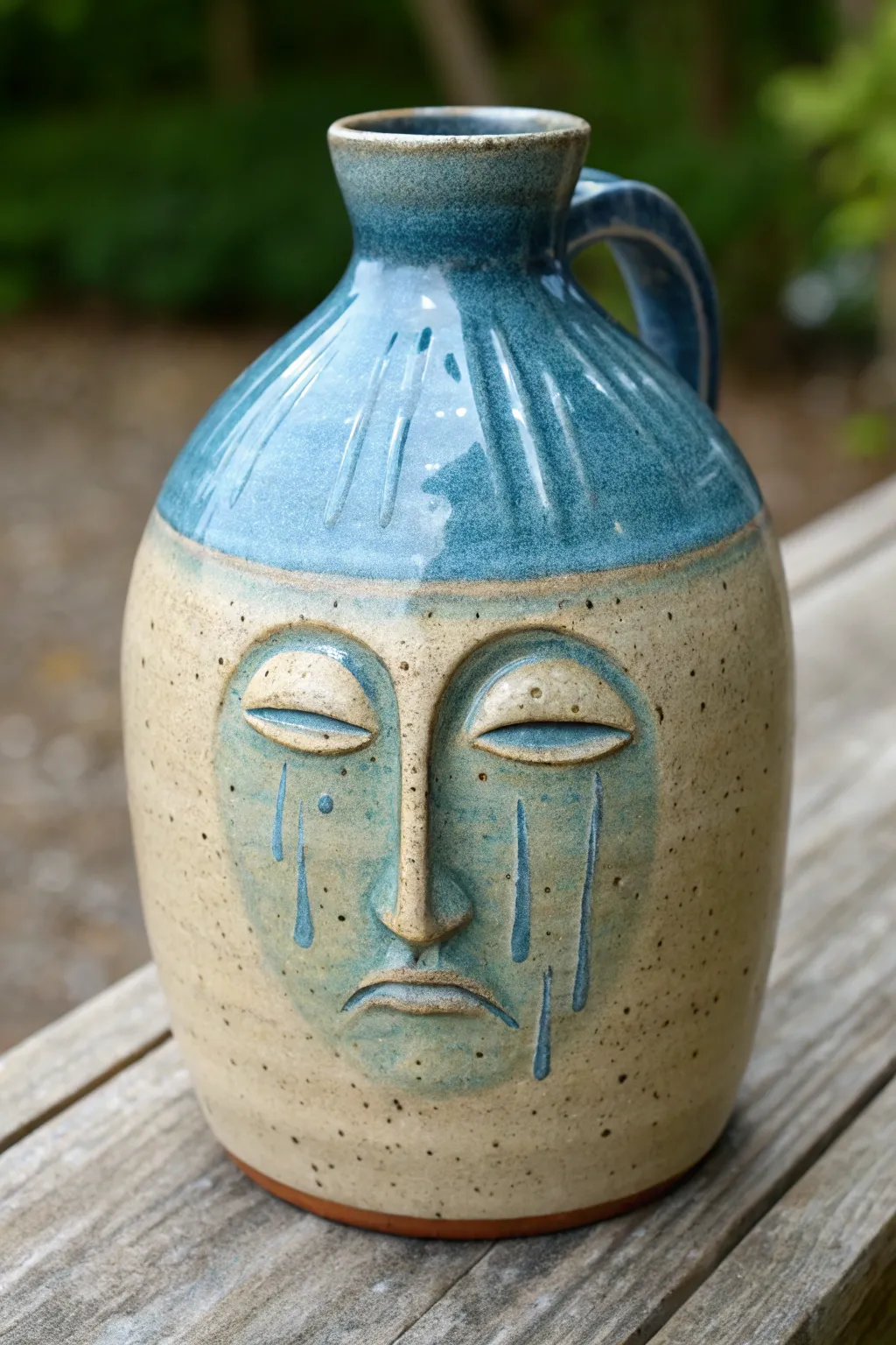 Drippy glaze tears transform a minimalist face jug into an emotive, boho-styled statement.