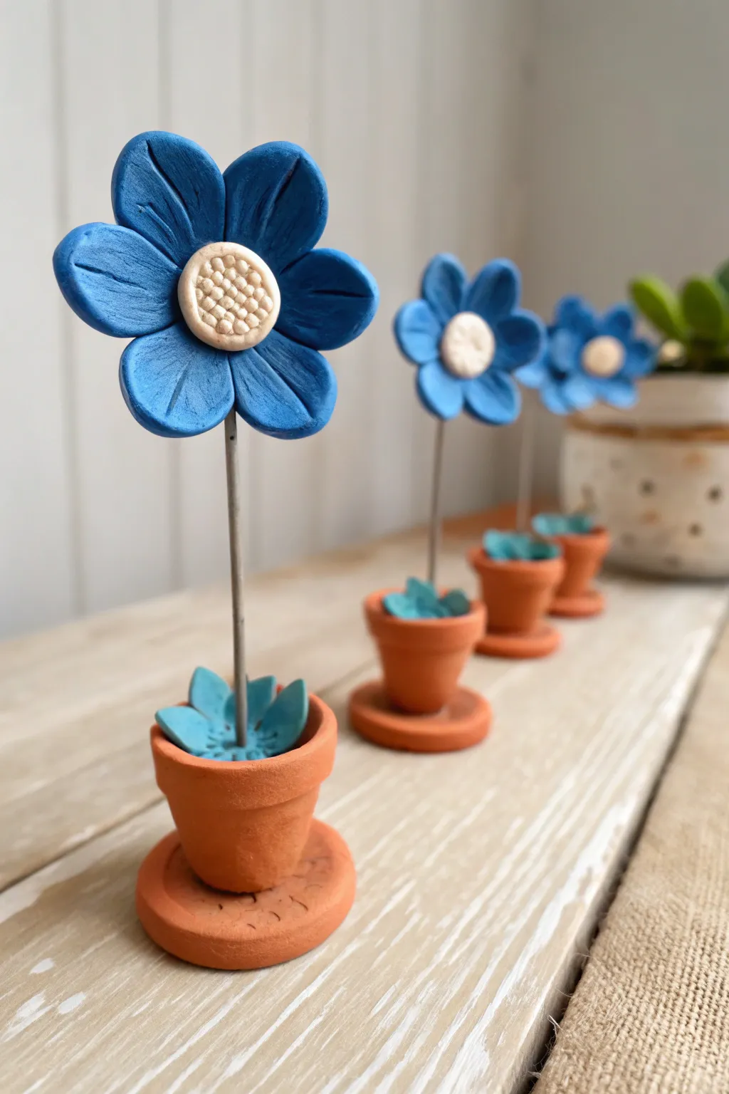 Bright clay flower place card holder, minimalist and boho, for a handmade table setting