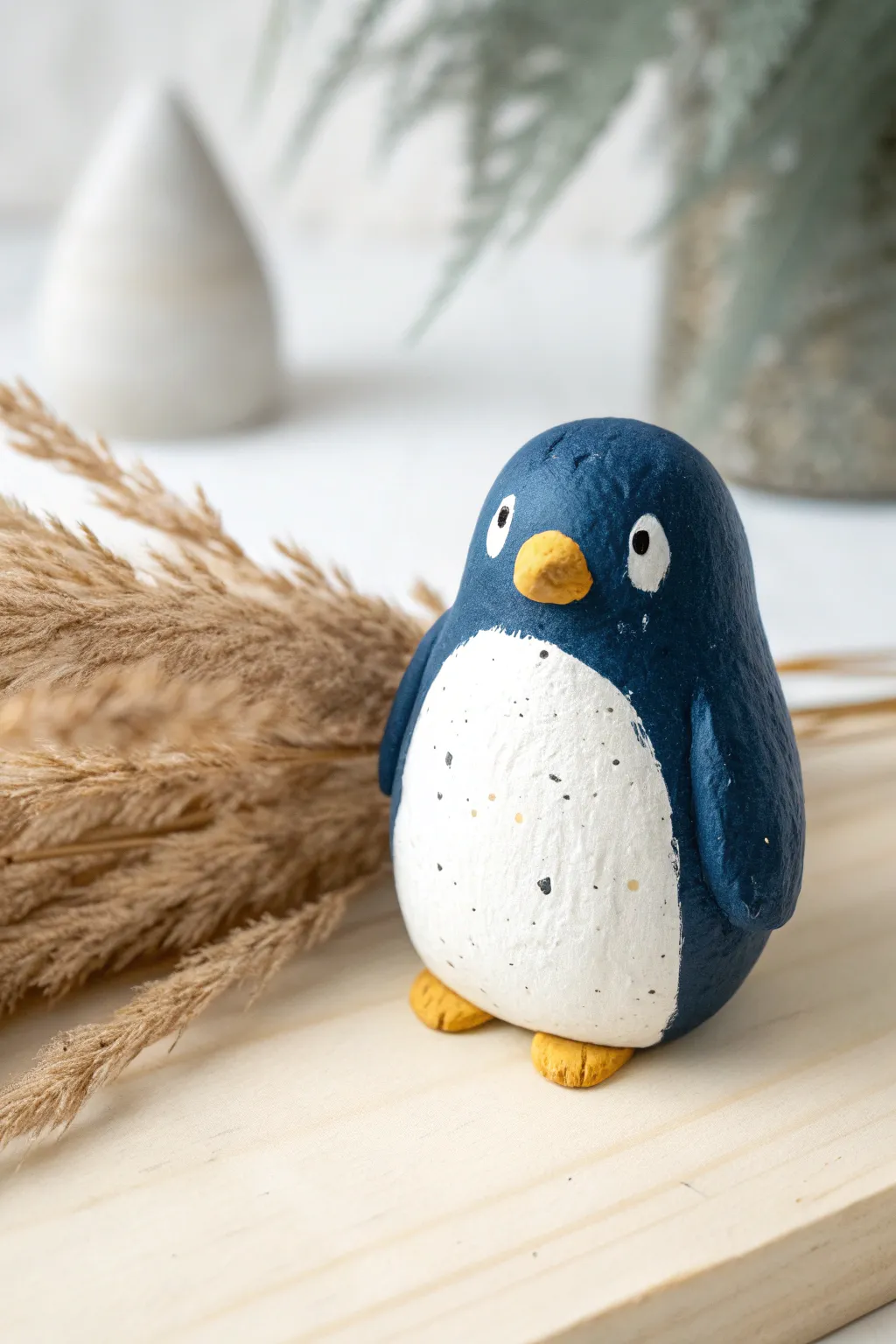 Mini clay penguin with bold color blocks and big personality, perfect kid-friendly pottery fun