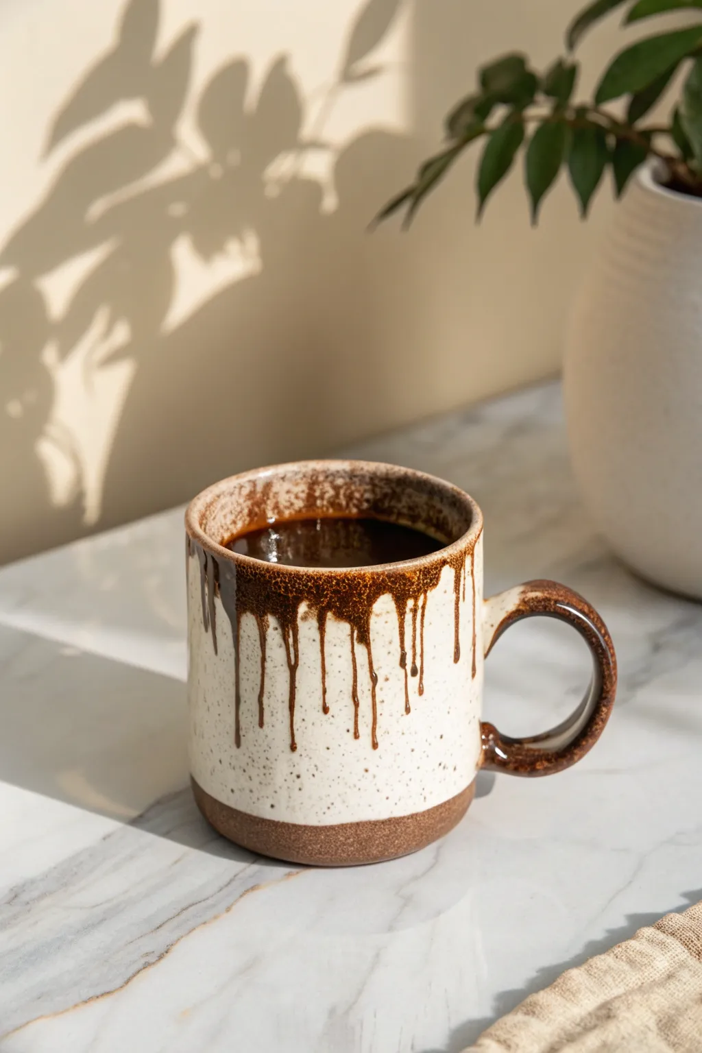 A painted coffee-spill mug that looks like a total accident—clean, minimal, and hilariously real.