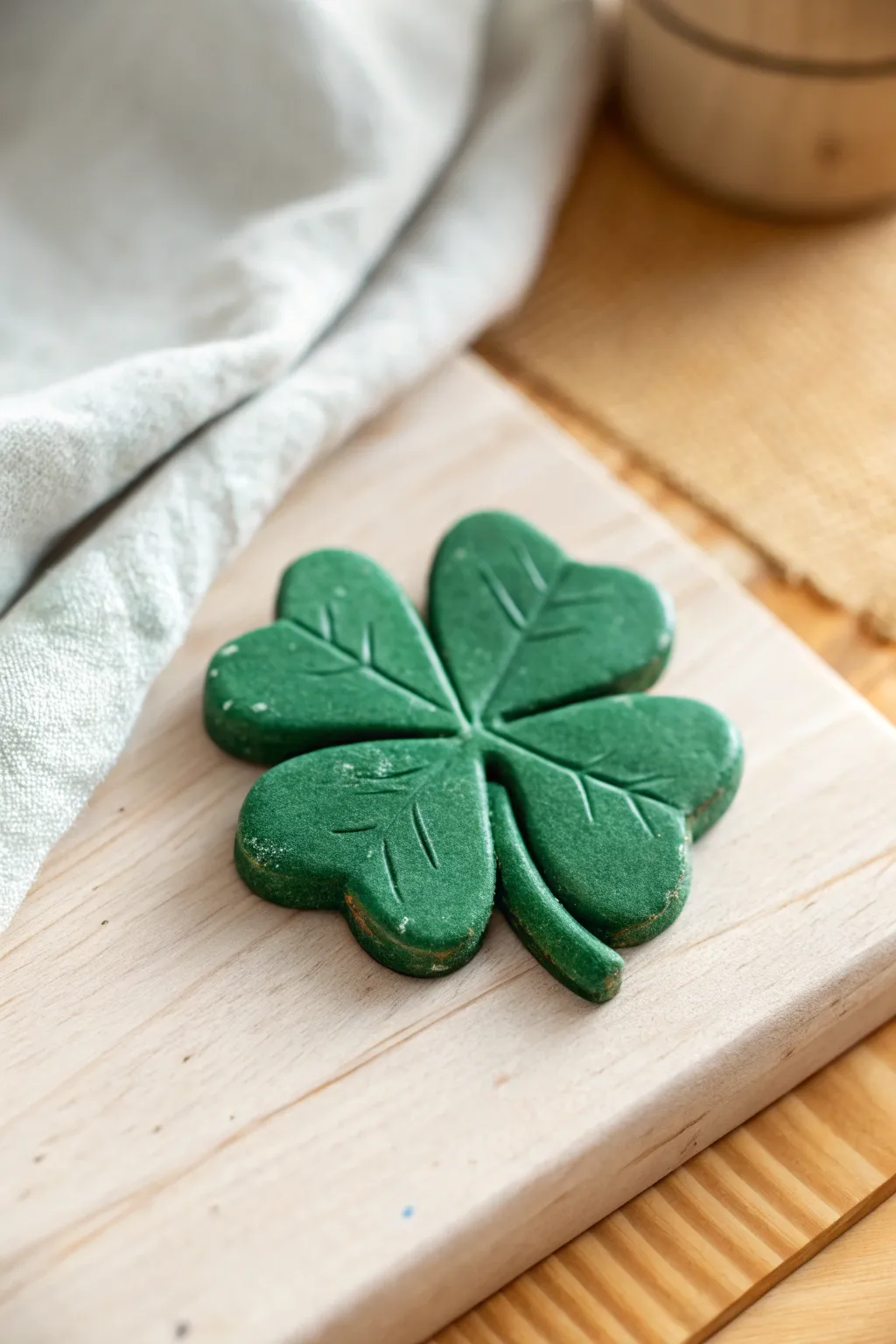 Easy green clay shamrock magnet: minimalist, handcrafted charm for your desk or jacket.