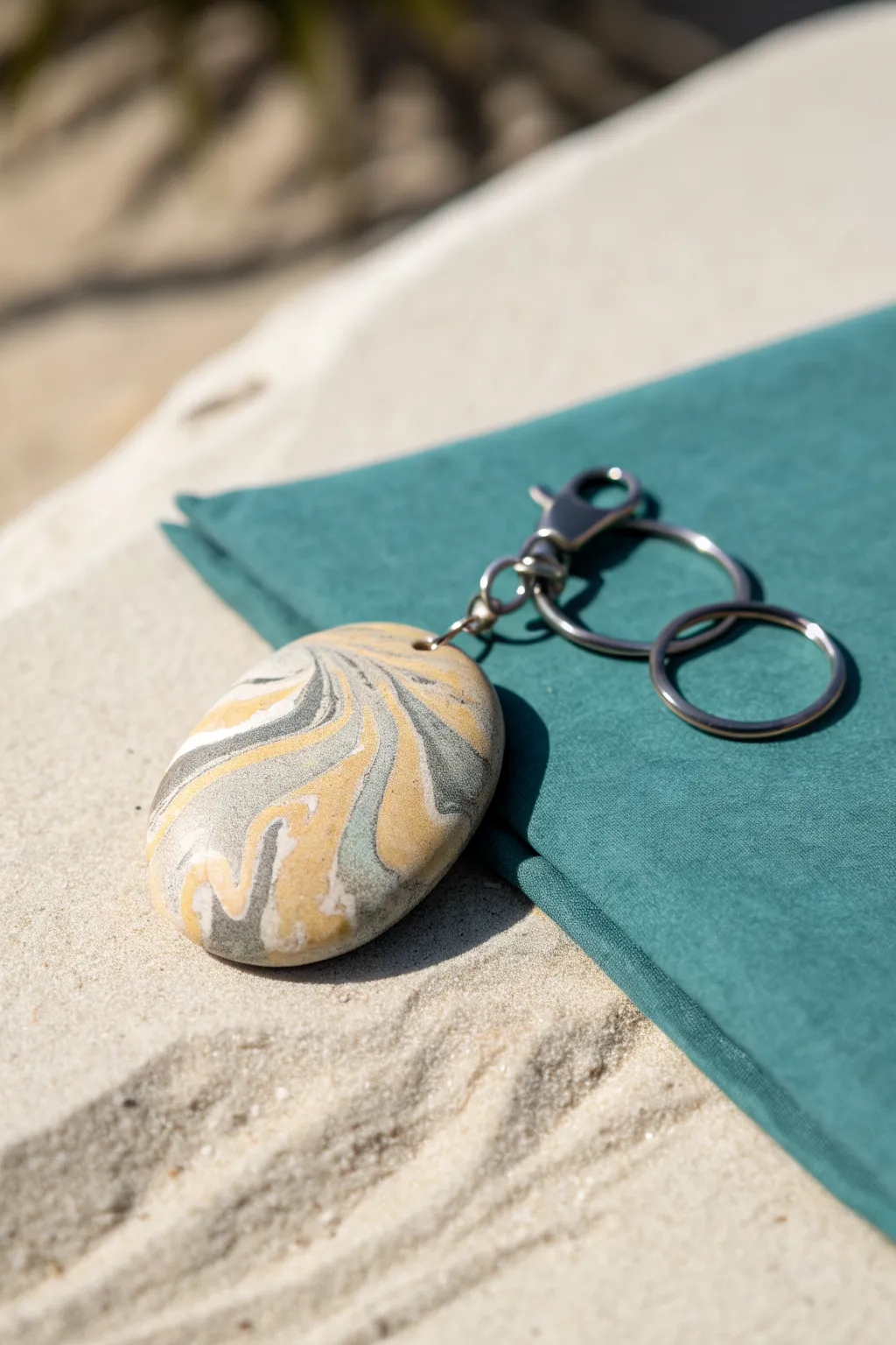 Marbled pebble clay keychain with matte ring, minimalist and durable, a chic handmade accent