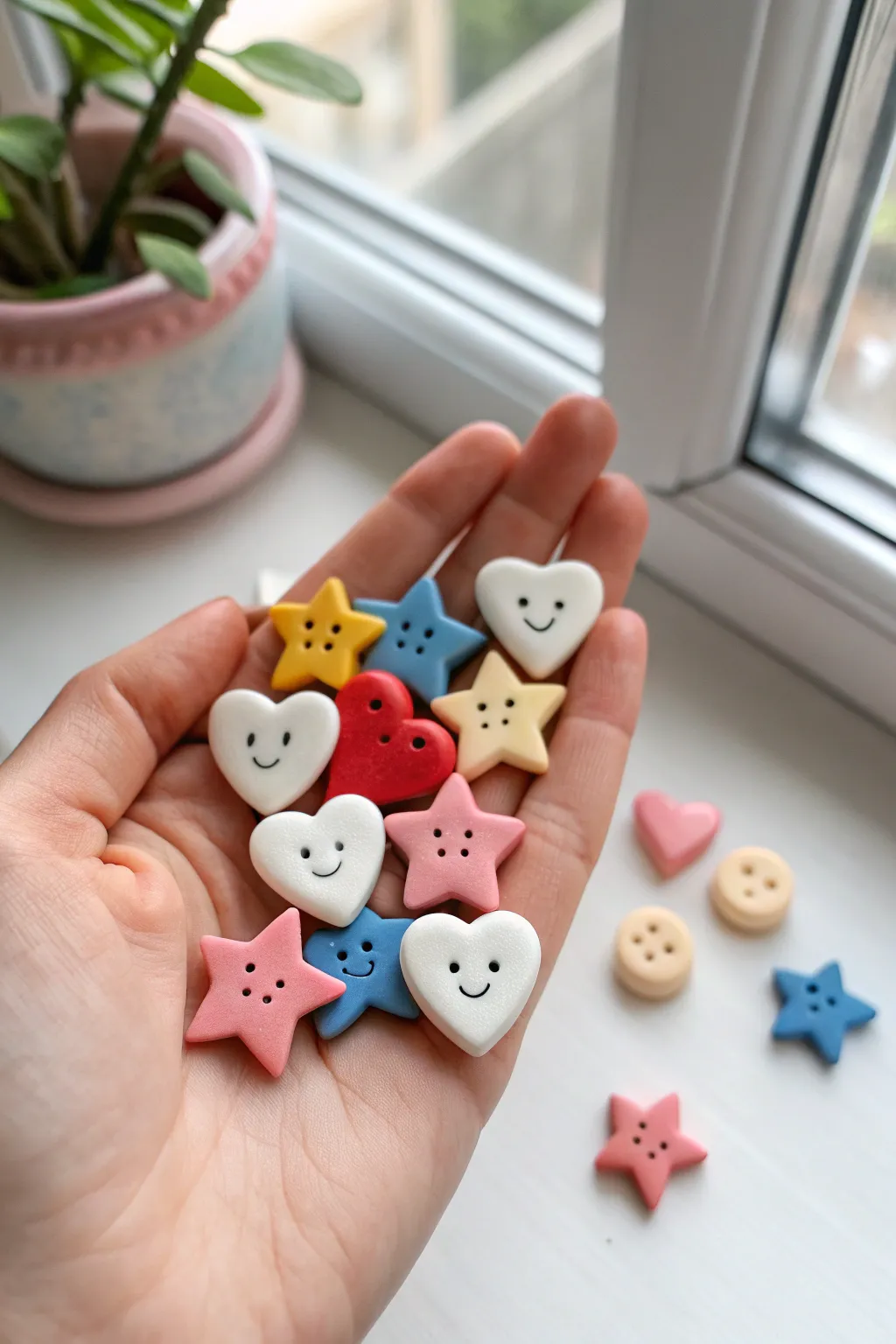 Mini kawaii heart and star pocket charms you can make in minutes with air dry clay