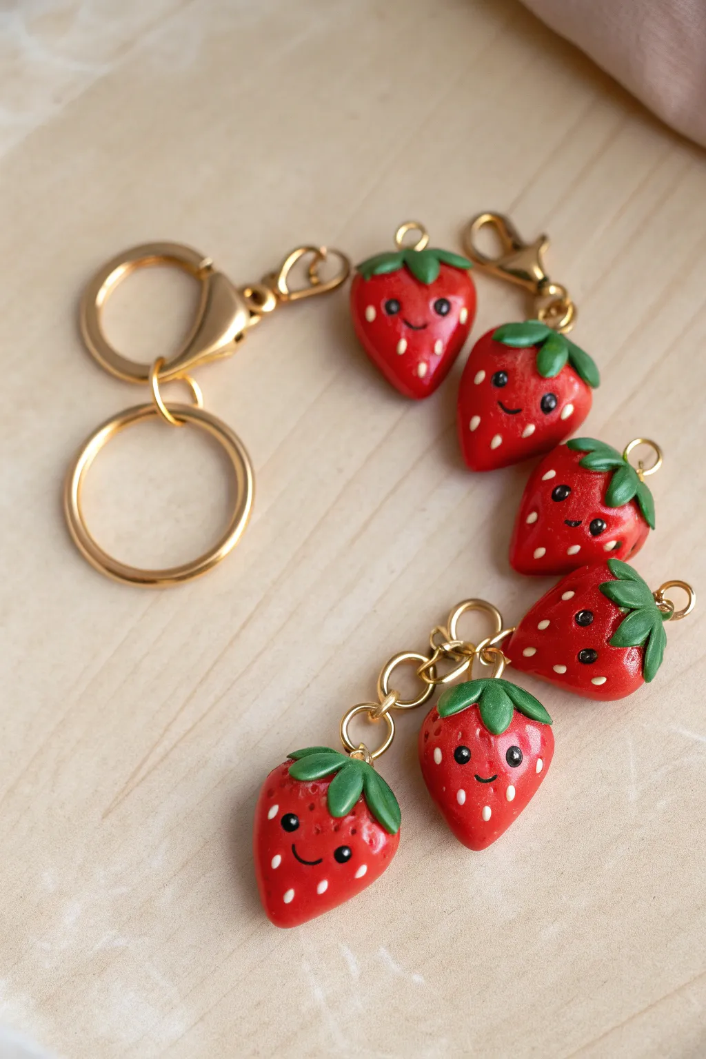 One-shape strawberry charm series: tiny expressions on a minimalist keyring, bold and sweet.