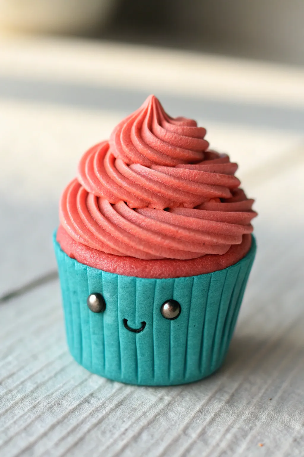Easy mini clay cupcake with a bold swirl top and sweet face, styled minimal with cozy boho warmth.