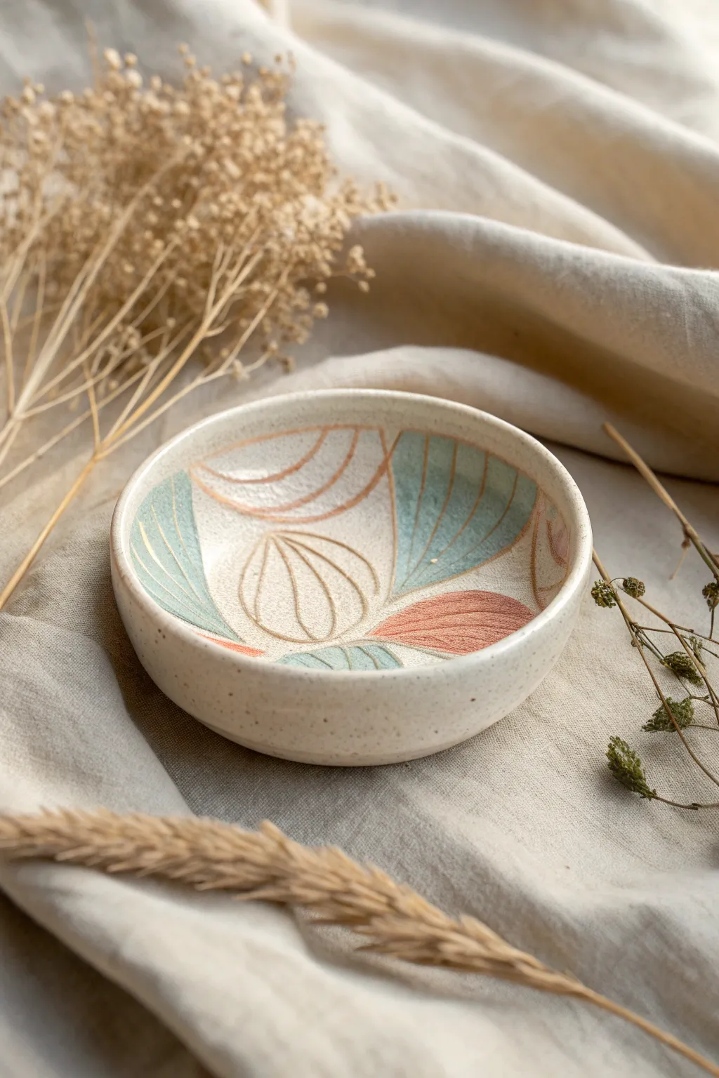Matte clay meets glossy resin inlay for bold, colorful sgraffito lines on a simple handmade dish.