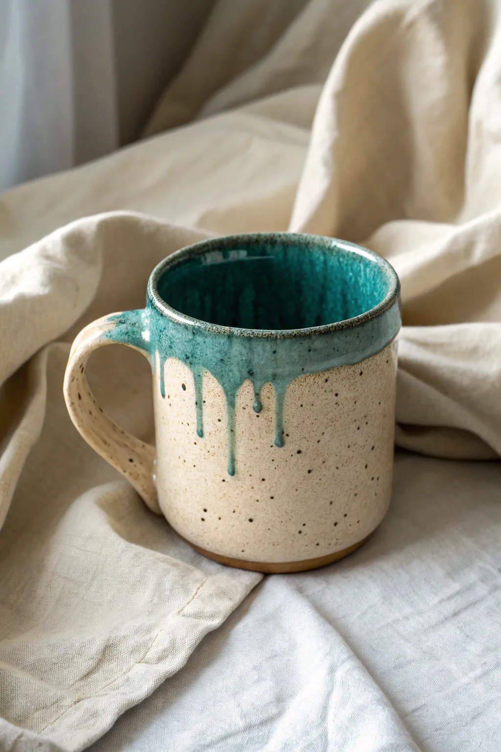 Intentional drip glaze at the rim creates a bold, modern moment on this handcrafted mug.