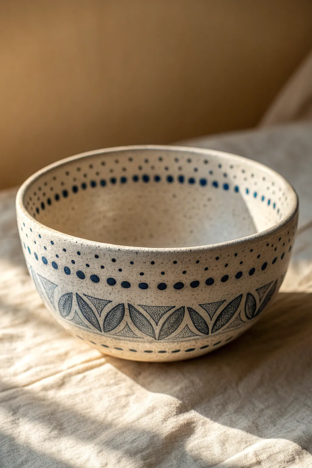 Simple stamped pinch pot pattern that wraps all around for an easy, modern clay texture.