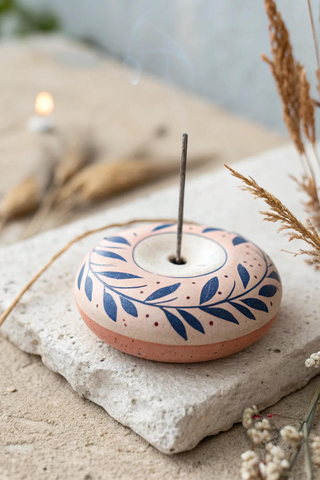 Minimal polymer clay incense holder with bold painted accents for a calm Scandinavian boho vibe.