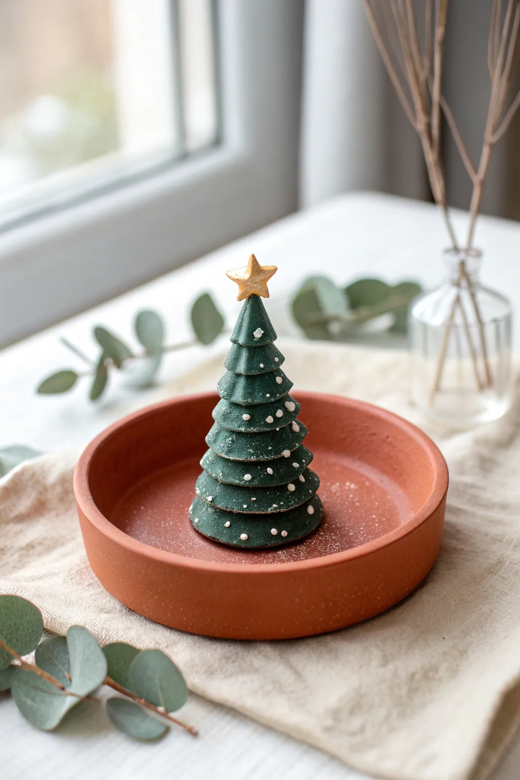 Tiny polymer clay Christmas tree studs and pins in bold green for an easy, handmade holiday look