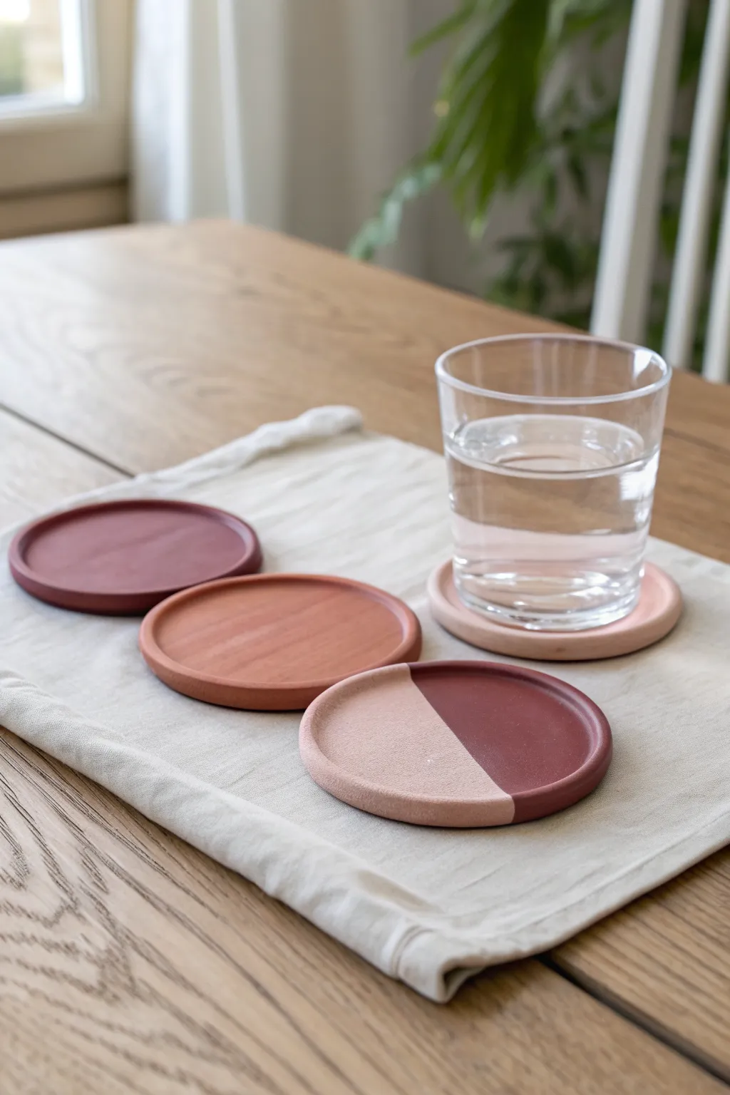 Ombre polymer clay coasters in a soft-to-bold gradient, the prettiest pop on your coffee table.