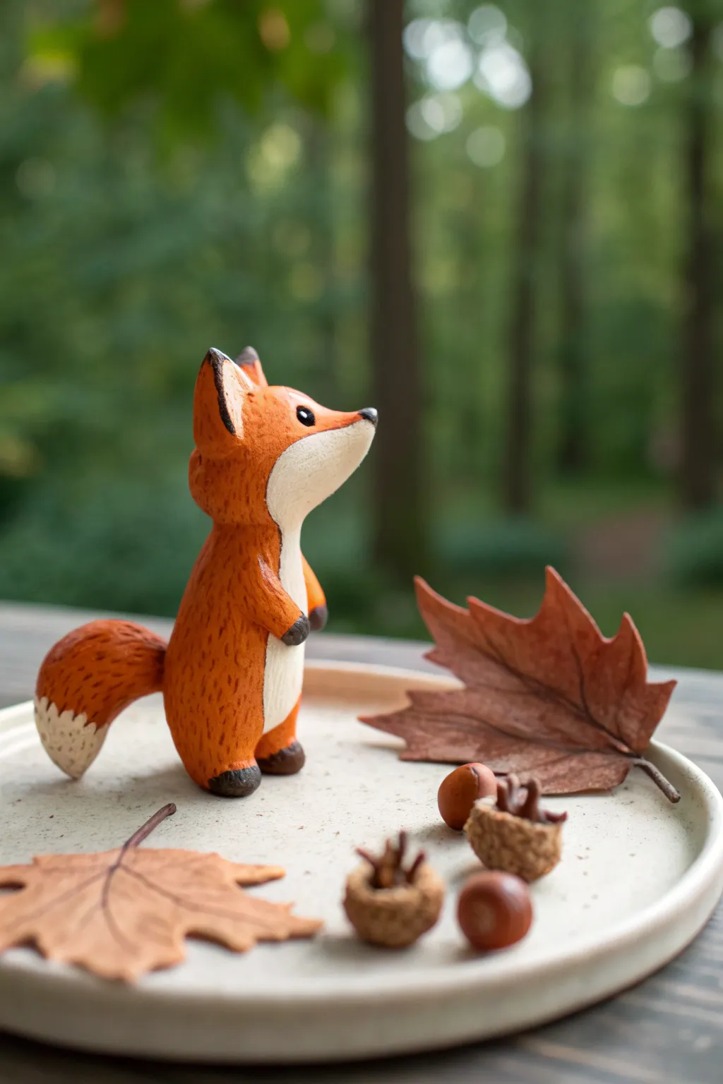 Make fall magic with a cute polymer clay woodland fox figurine in cozy orange and cream tones