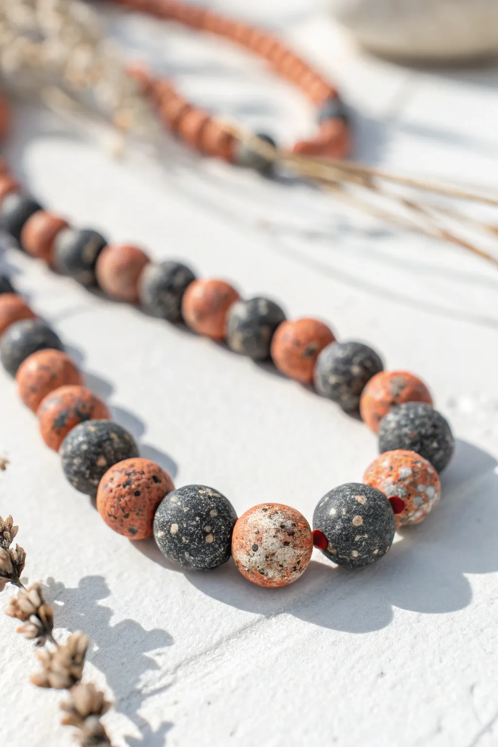 Matte faux granite polymer clay beads in a soft curve, minimal, chic, and beginner friendly.