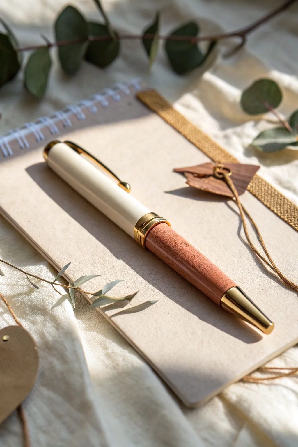 Minimal polymer clay pen with a stamped monogram band, bold color pop and cozy boho vibe.