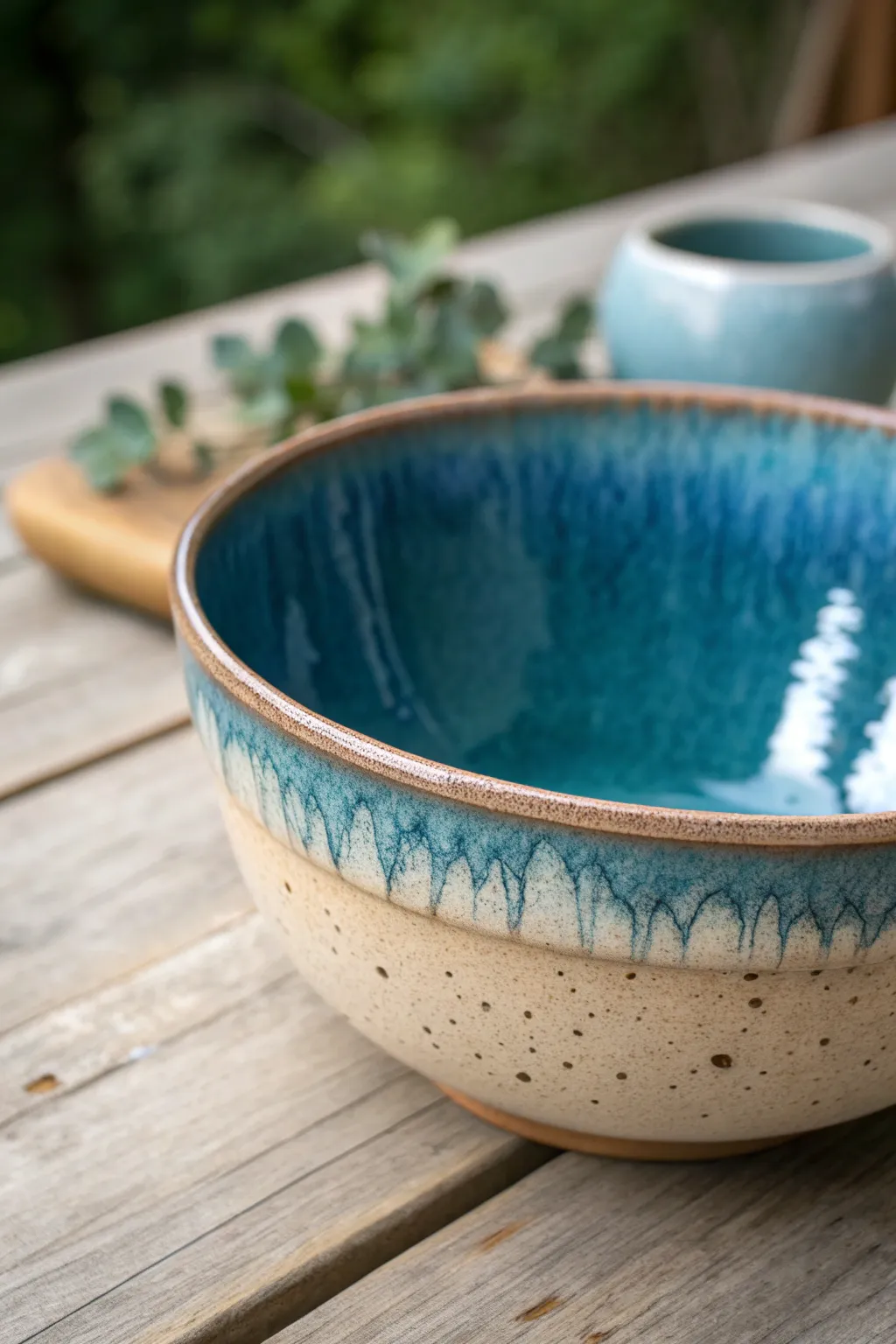 Flowy reactive glaze bowl with bold color shifts and beautiful pooling for a modern handmade look