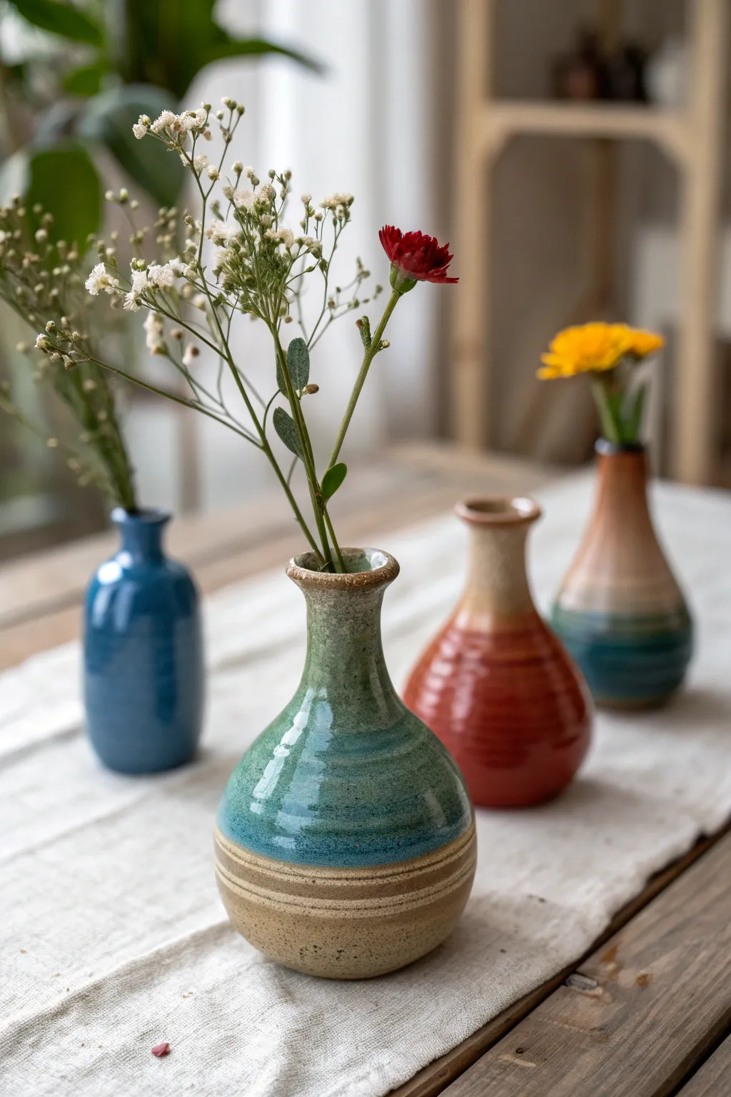 Mini wheel-thrown bud vases with simple stems, a chic way to practice precision on the wheel.