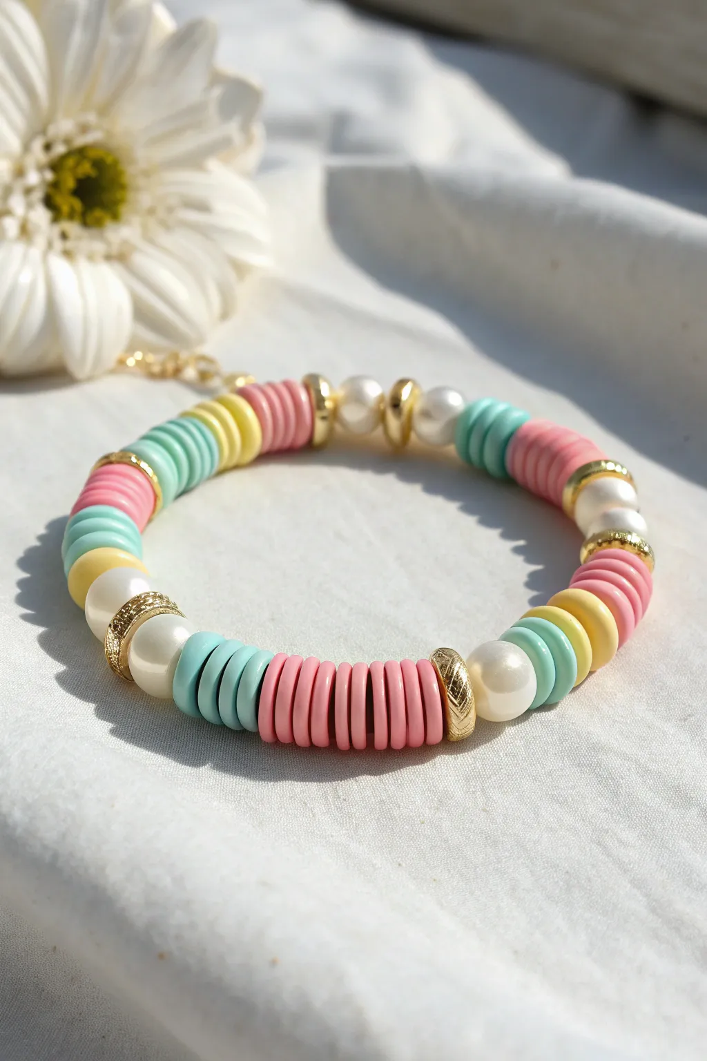 Pearl meets pastel heishi for a clean preppy twist, bold pops included and perfect for layering.