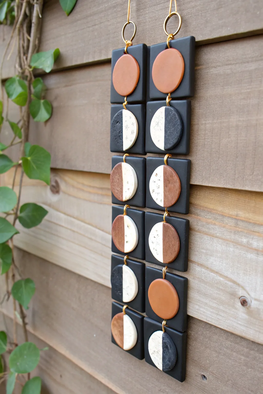 Minimal moon phase clay wall hanging in bold tones, simple DIY decor with boho charm.