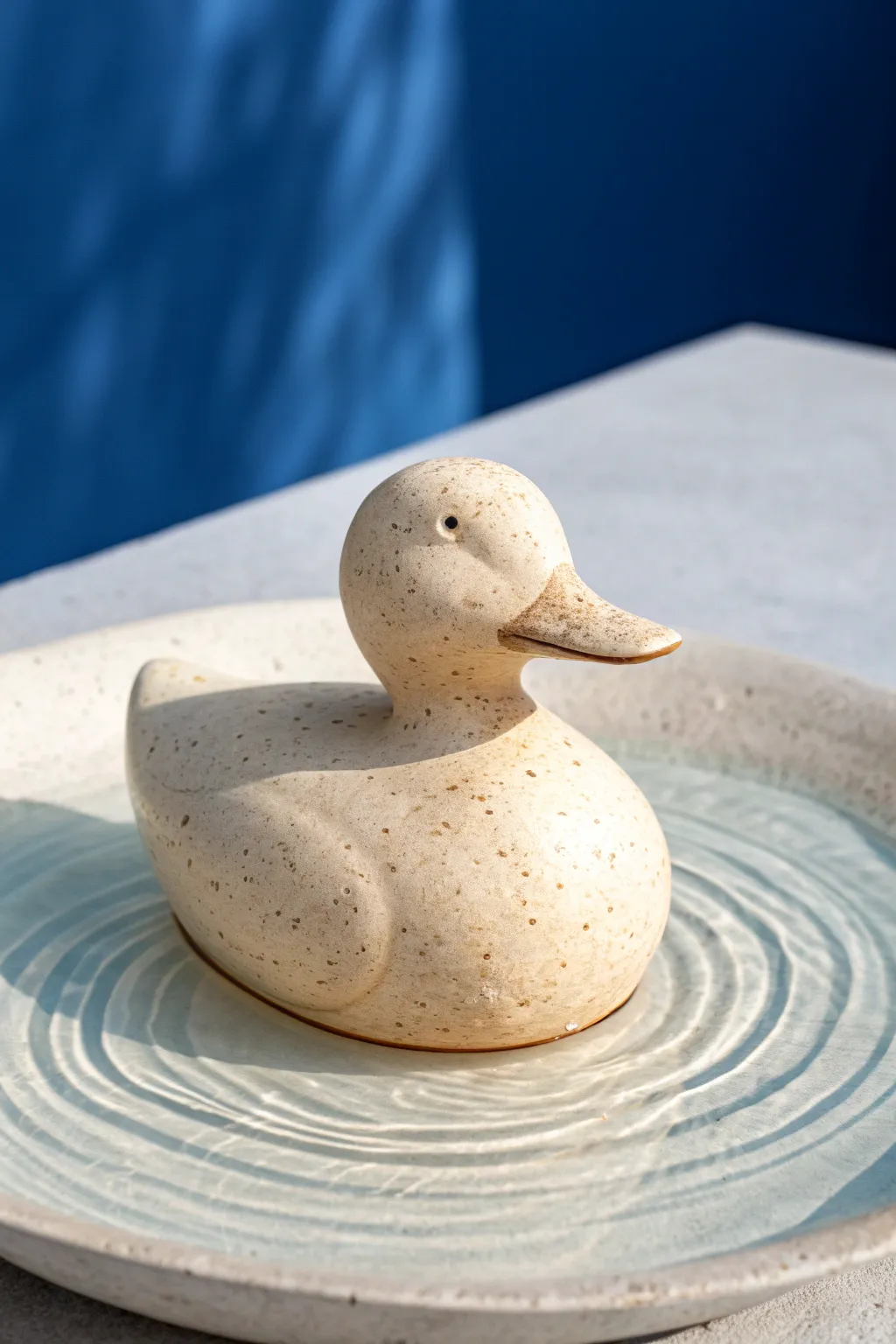 Minimalist clay duck on a ripple base, an easy sculpture idea with bold Scandinavian contrast.