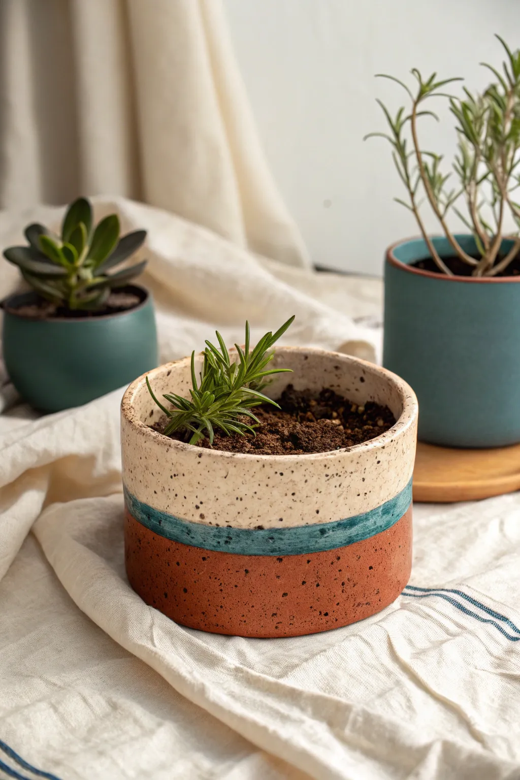 Sideways ceramic log planter with lush greenery, earthy glaze, and clean Scandinavian styling.