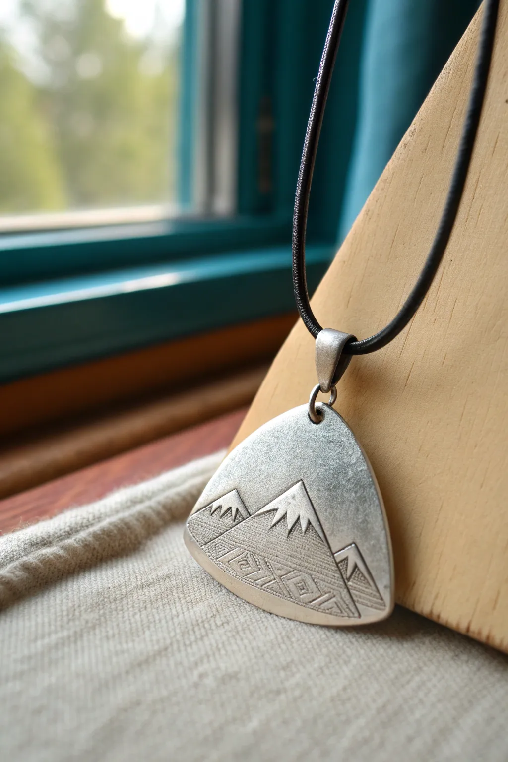 Simple silver clay mountain pendant with subtle hammered texture, minimalist and boho chic.