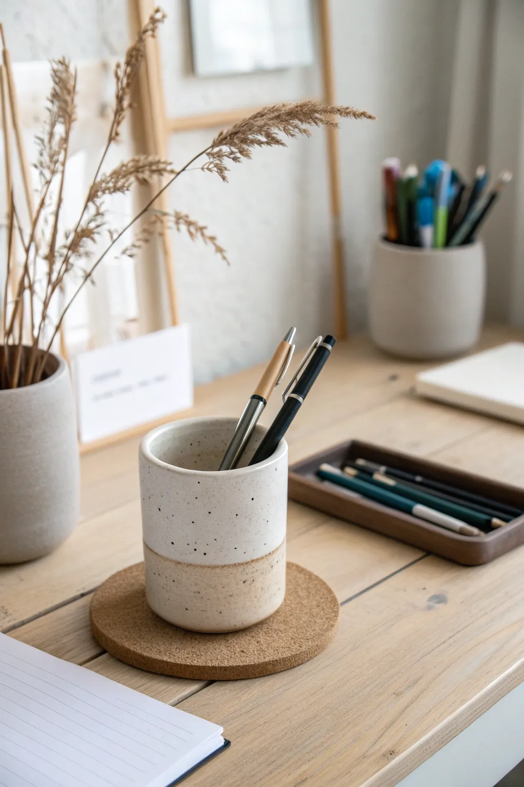 Easy DIY clay pen cup desk set: minimalist, handmade, and perfectly calm for your workspace.