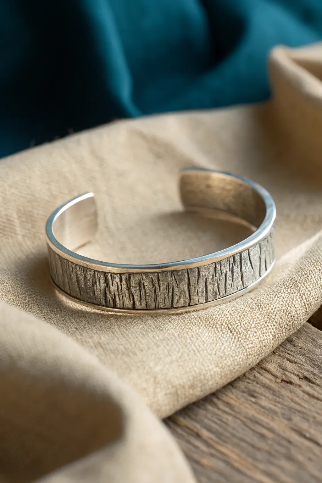 Bark-textured silver clay cuff bracelet, minimalist and bold, a simple DIY statement piece.