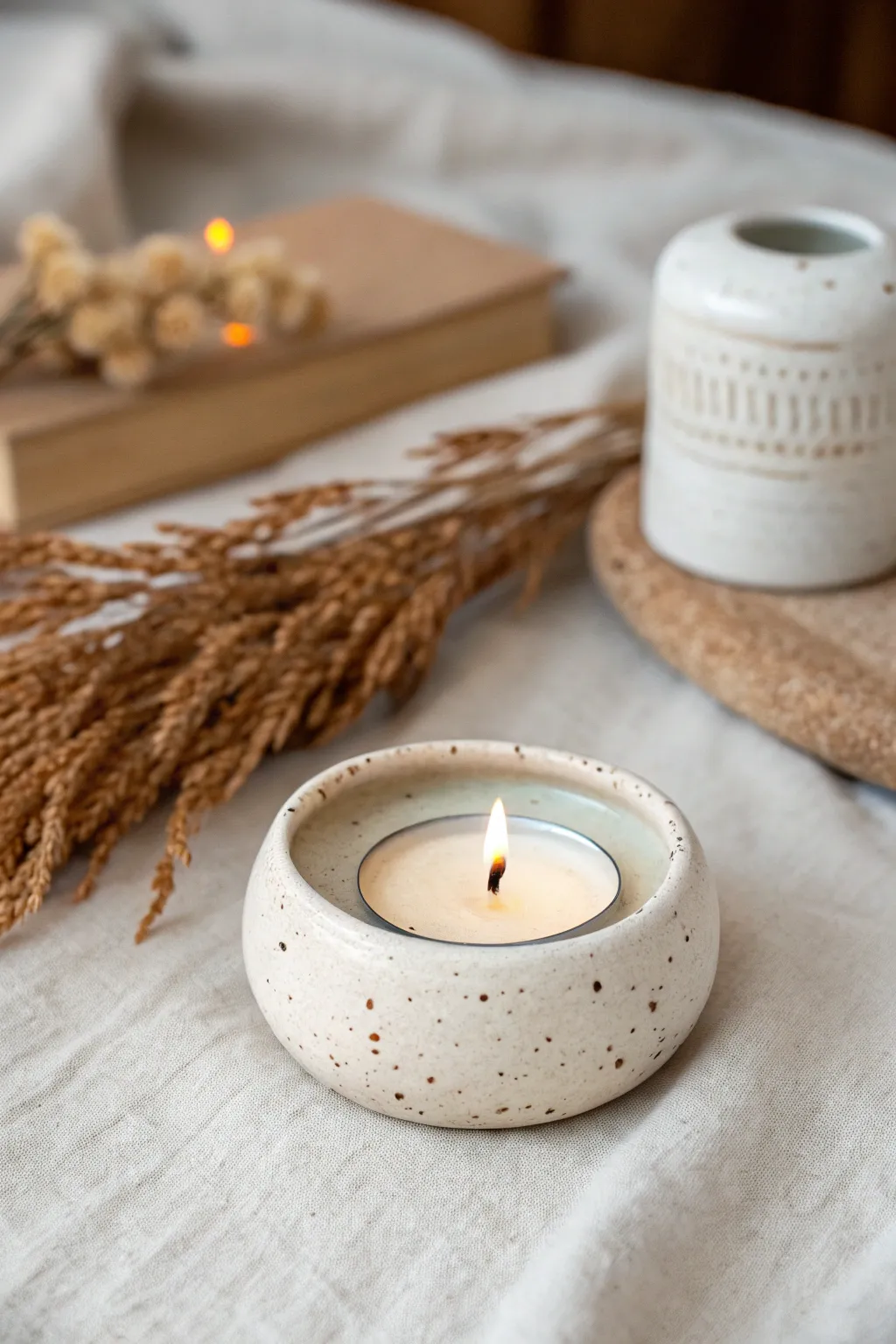 Beginner-friendly tiny clay candle holder with cozy glow, minimalist Scandinavian charm