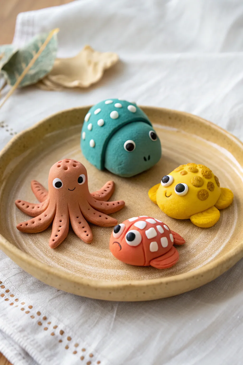 Ocean Animal Buddy Minis: a tiny handmade turtle, octopus, and fish in bold summer colors.