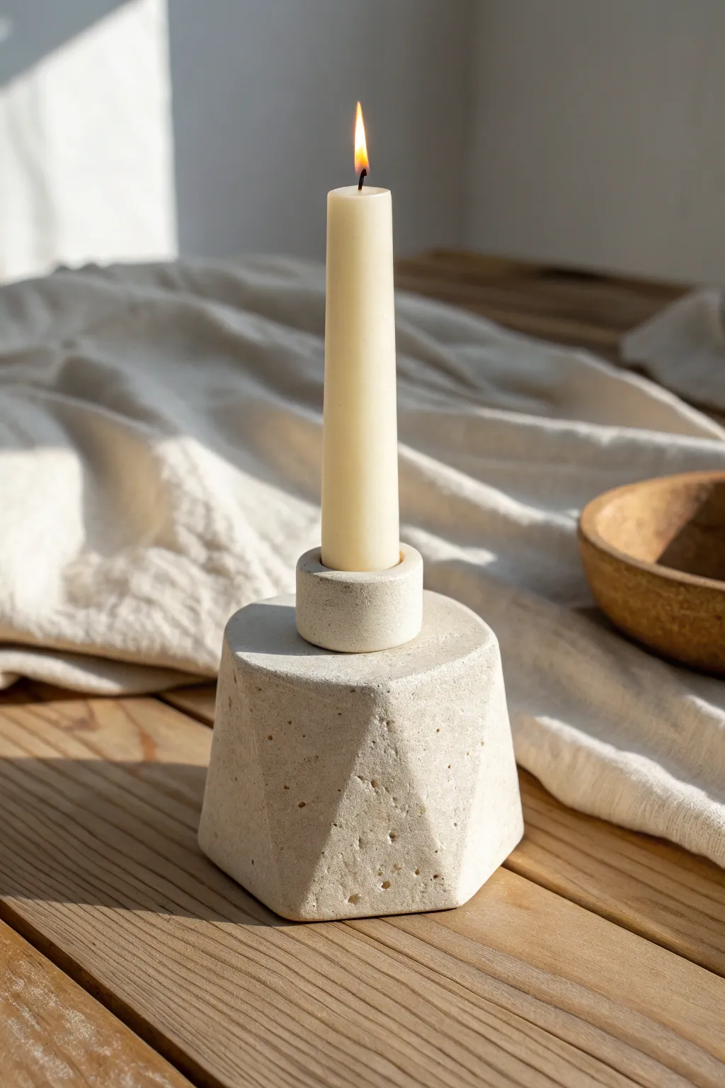 Easy modern air dry clay candle holder idea with a clean shape and cozy minimalist vibes