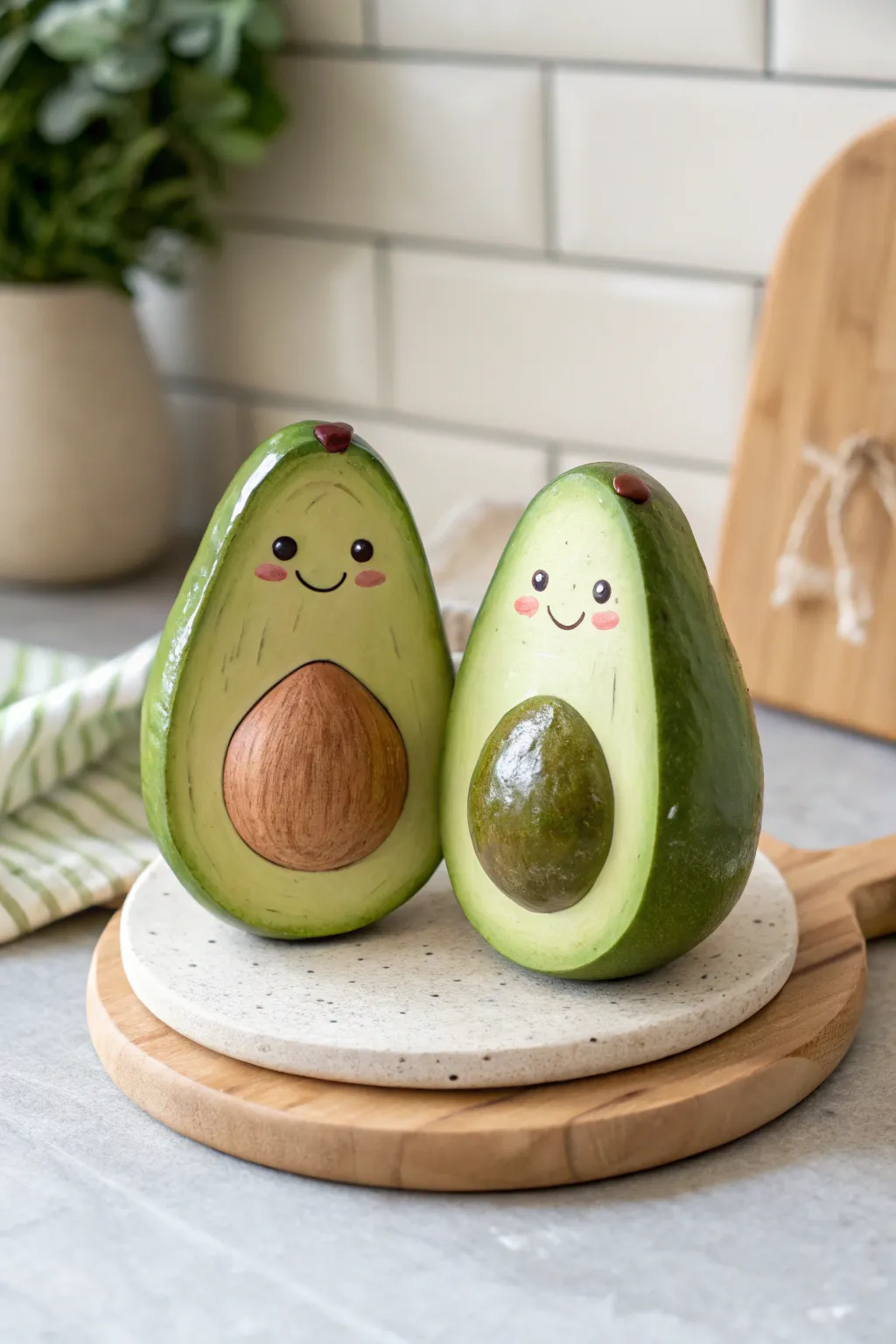 Sweet air-dry clay avocado halves, better together duo, minimal boho charm for couples