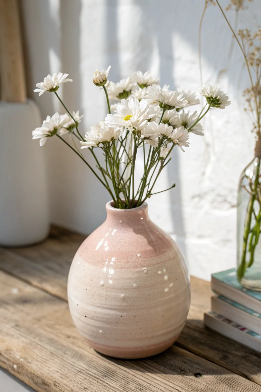Faux glazed shine with fresh blooms: a simple air dry clay vase DIY for minimalist homes
