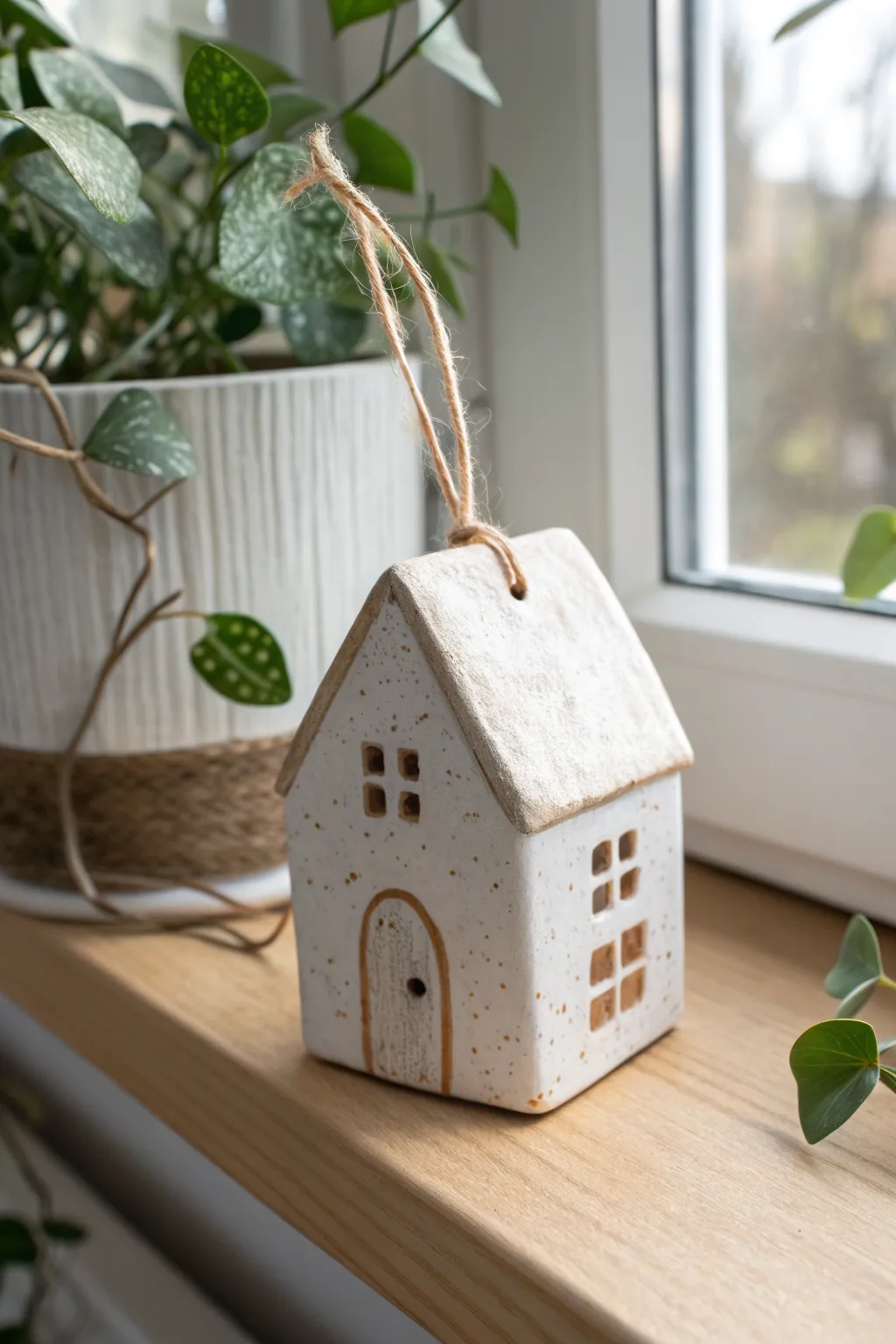 Mini air-dry clay house ornament in muted tones, a sweet Our Place keepsake for him.