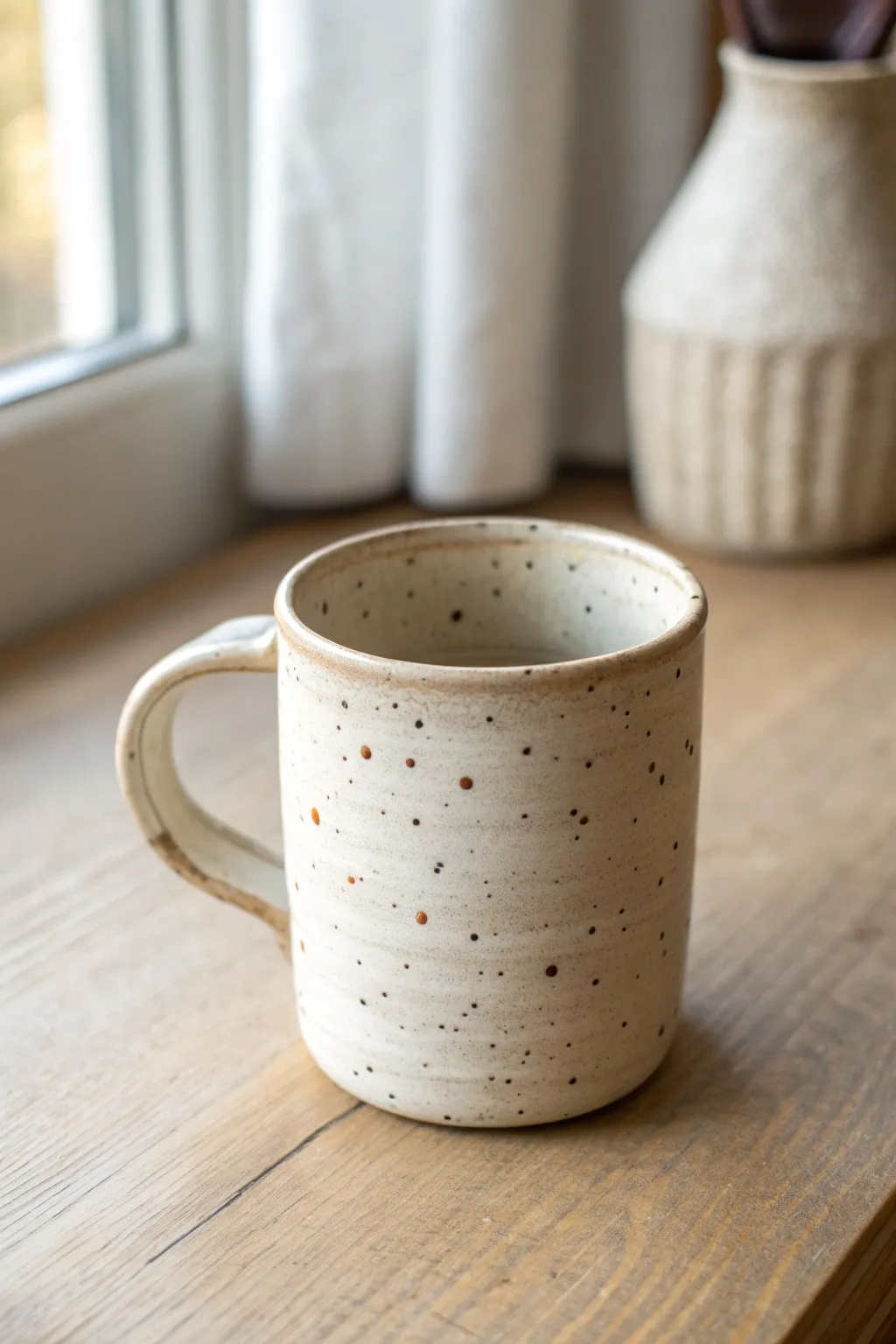 Faux stoneware speckles on air-dry clay for an easy, cozy Scandinavian-boho planter look.