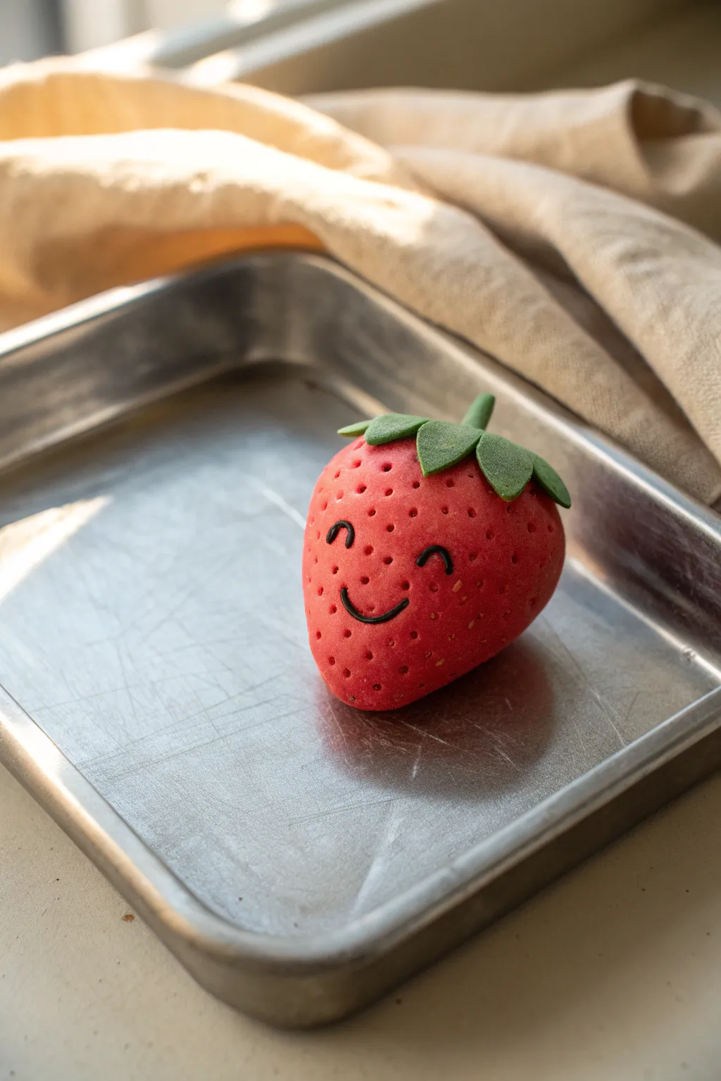 Cute air-dry clay strawberry magnet character for kids, simple to make and perfect for the fridge.