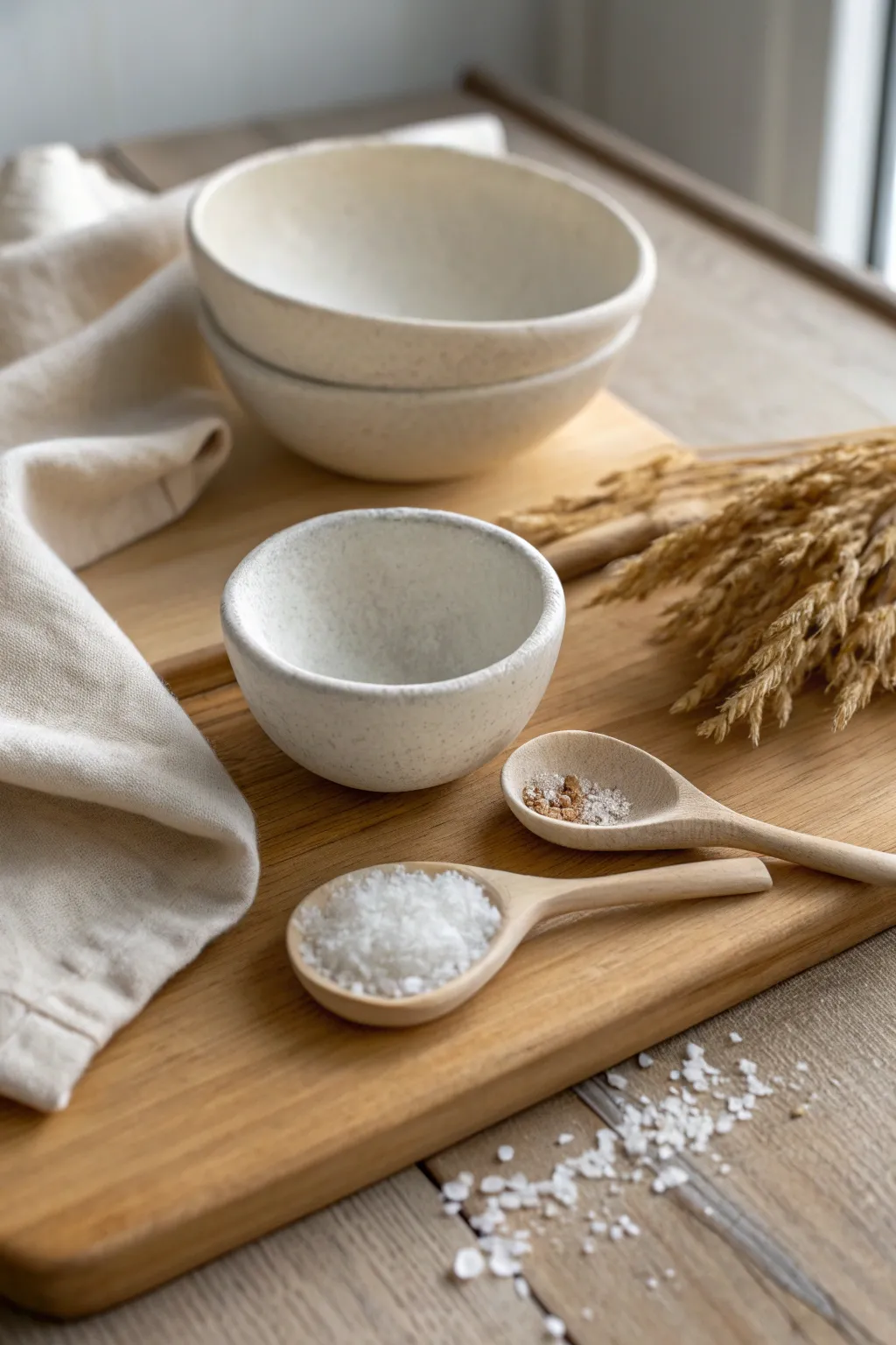 Sweet salt pinch bowls with tiny handmade spoons, perfect for a cozy at home pottery date night.