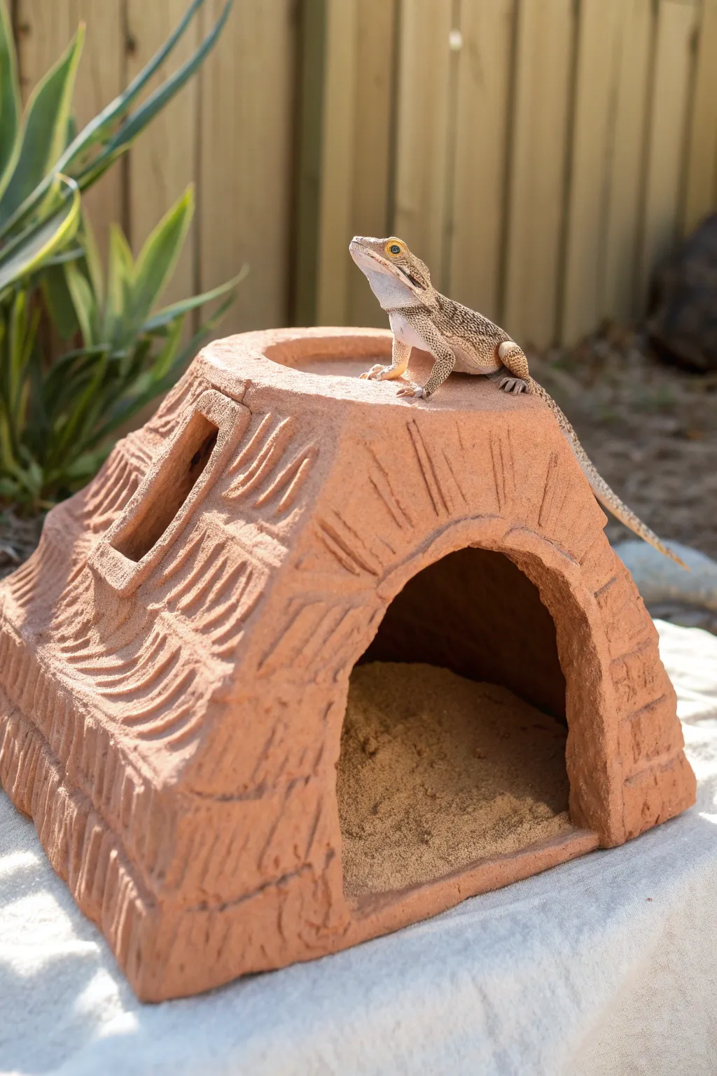 Canyon Ridge lookout: an easy excavator clay rim hide with a perched bearded dragon silhouette