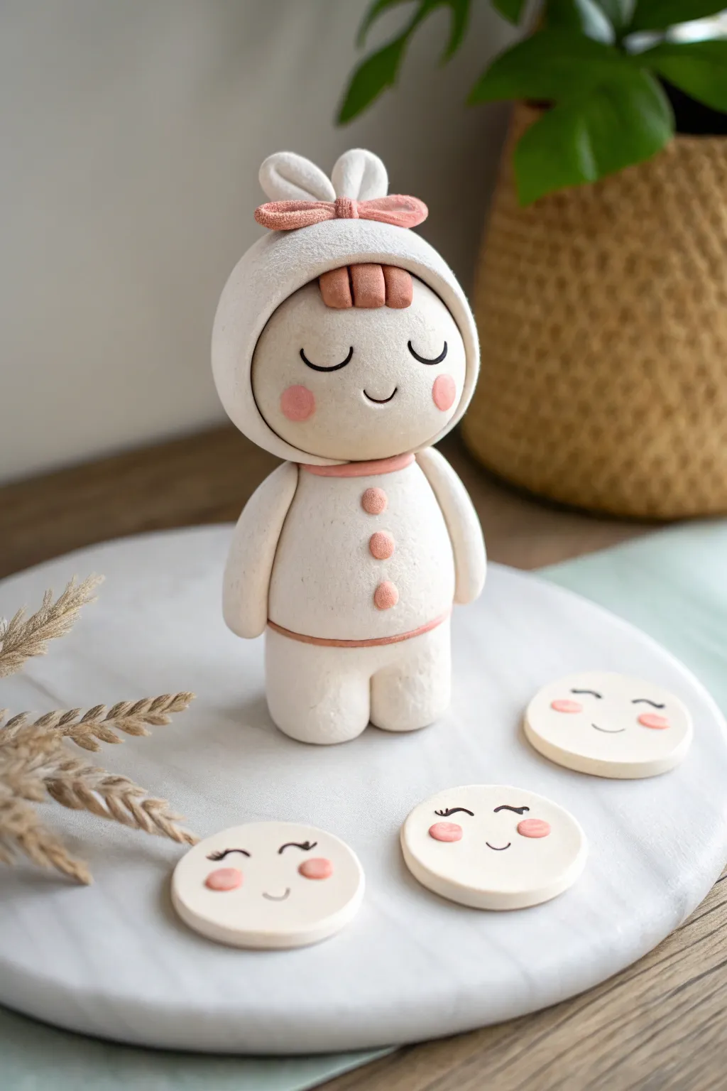 Mix and match clay faces: happy, surprised, sleepy for one cute cartoon character.