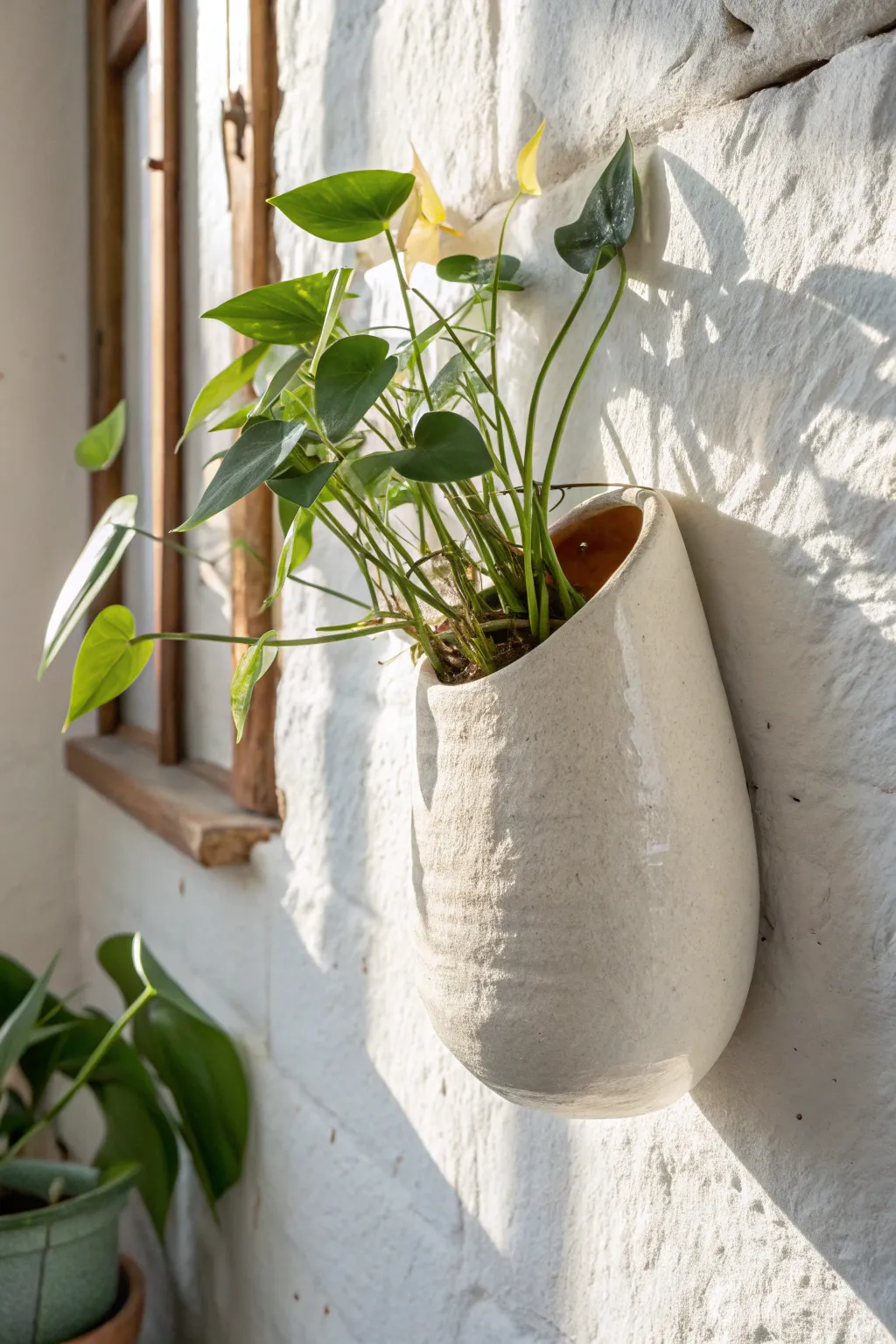 Matte outside, glossy inside wall pocket for a calm Scandinavian look with striking finish contrast