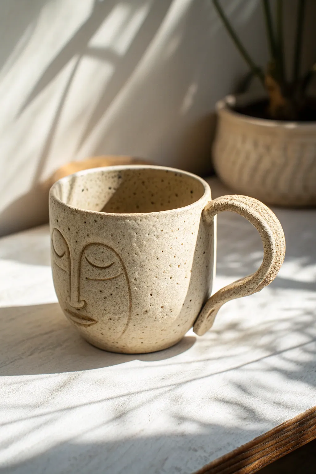 Surreal yet usable: a minimalist cup with a bold sculpted vine handle for your final project.