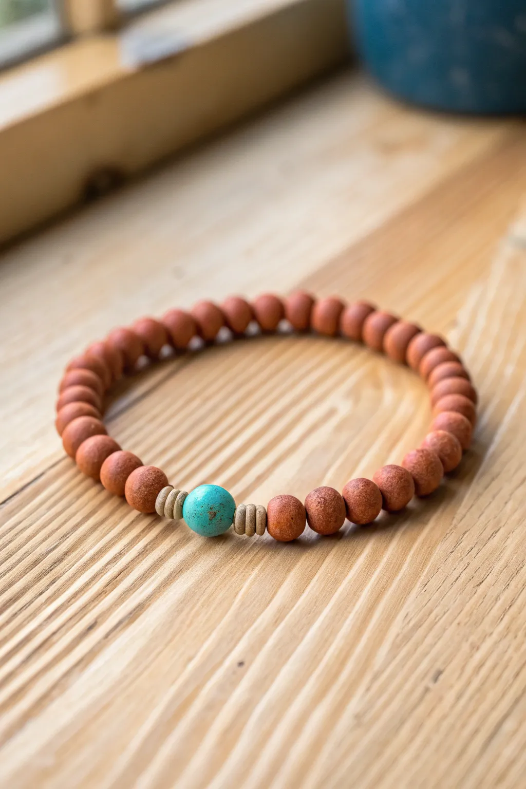 Tidy two-color micro-alternation bracelet in bold terracotta and deep teal, no white spacers