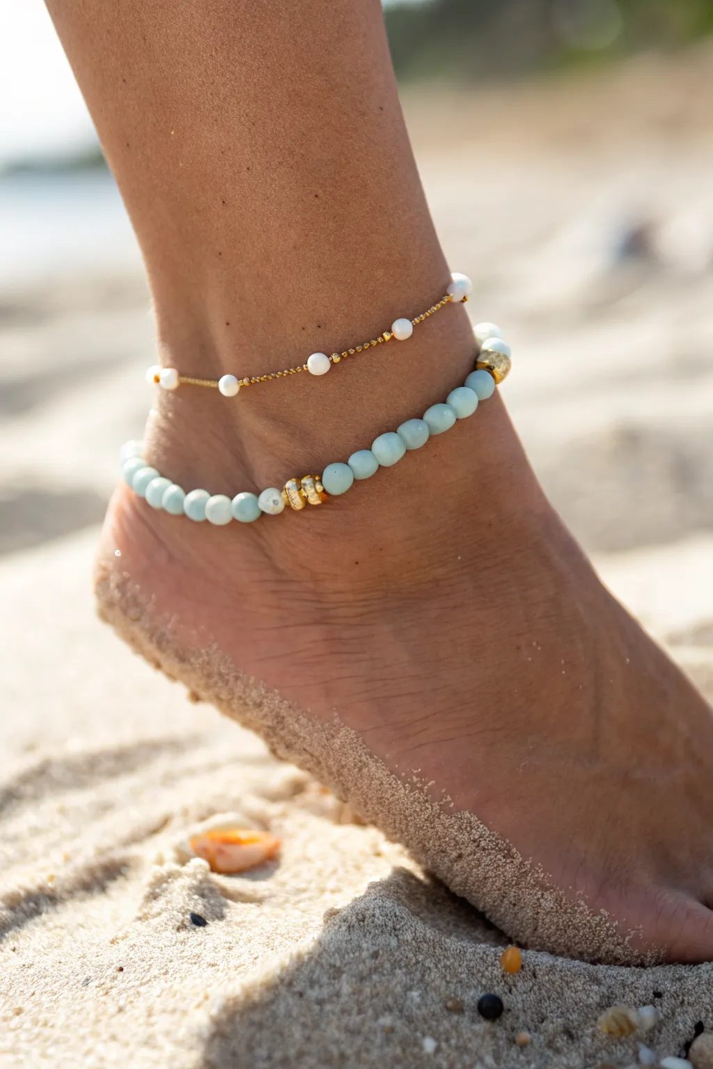 Dainty aqua and white clay bead bracelet for summer beach style, simple, feminine, handmade.