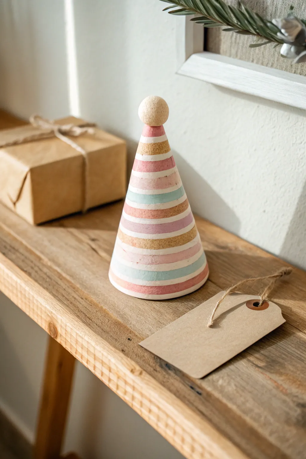 Sweet tiny clay party hat sculpture, a charming handmade birthday gift idea for her